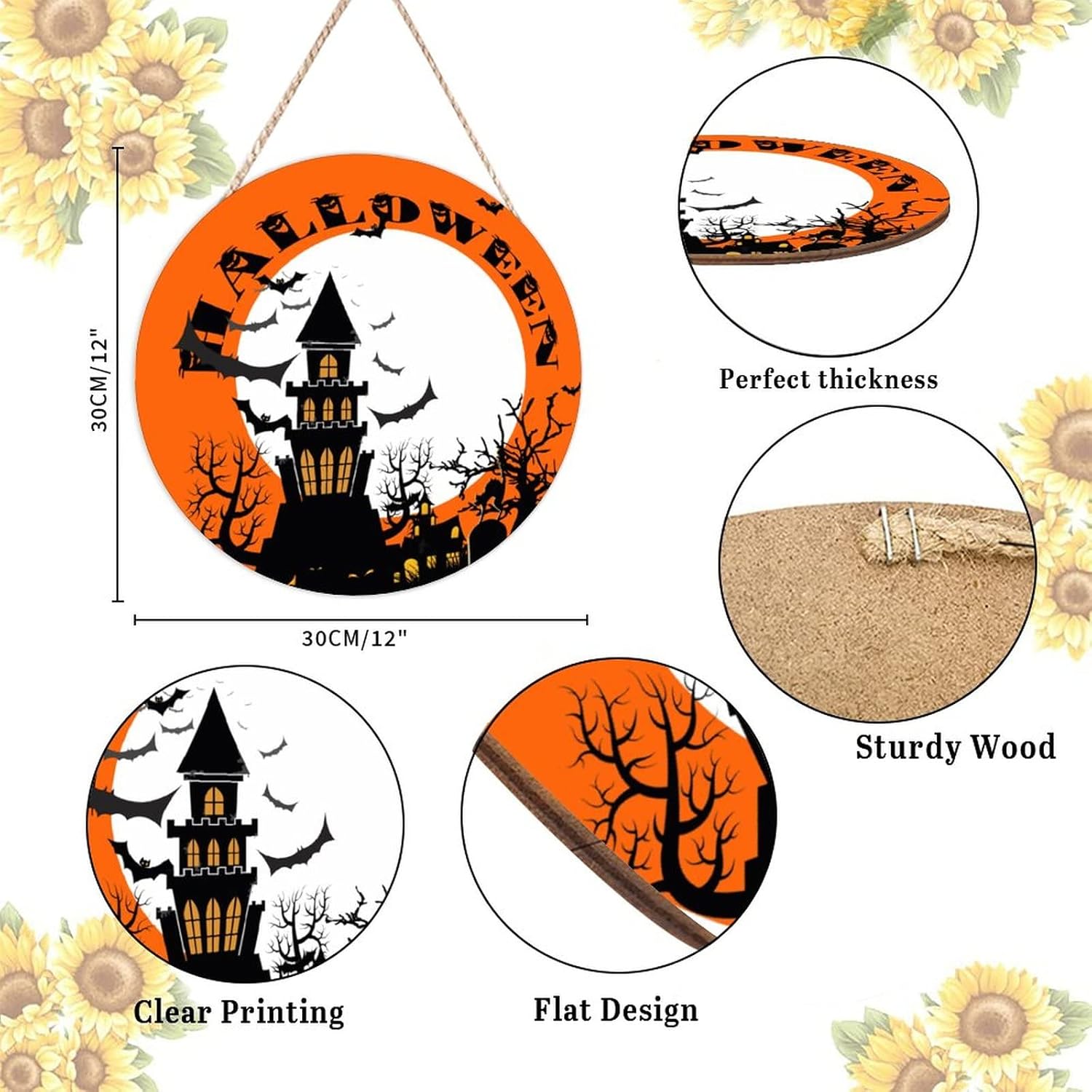 Halloween Door Hanger Wood Sign 12x12in