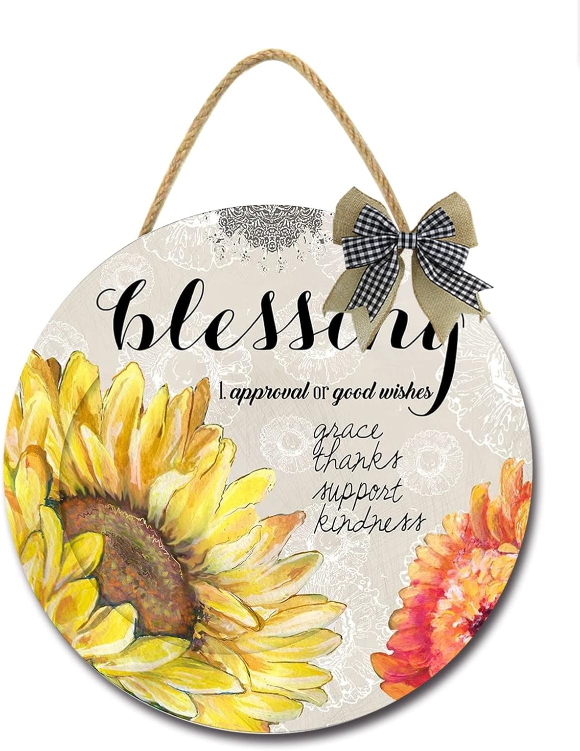 Rustic Round Wooden Door Sign 12 Inches Farmhouse Decor