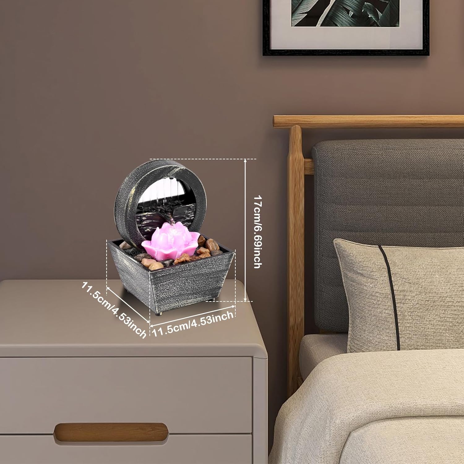 Zen Mini Tabletop Fountain with Light and Waterfall Sound