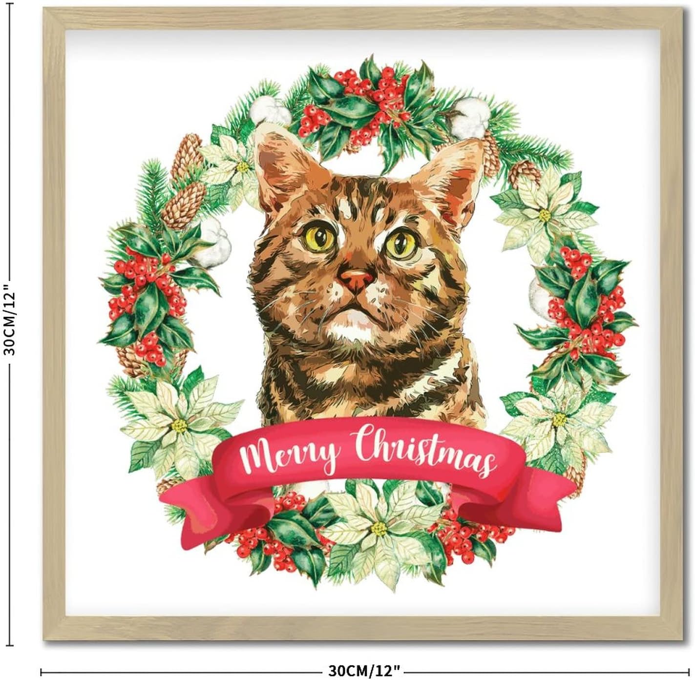 Animal Print Christmas Wreath Wood Framed Sign 12x12in