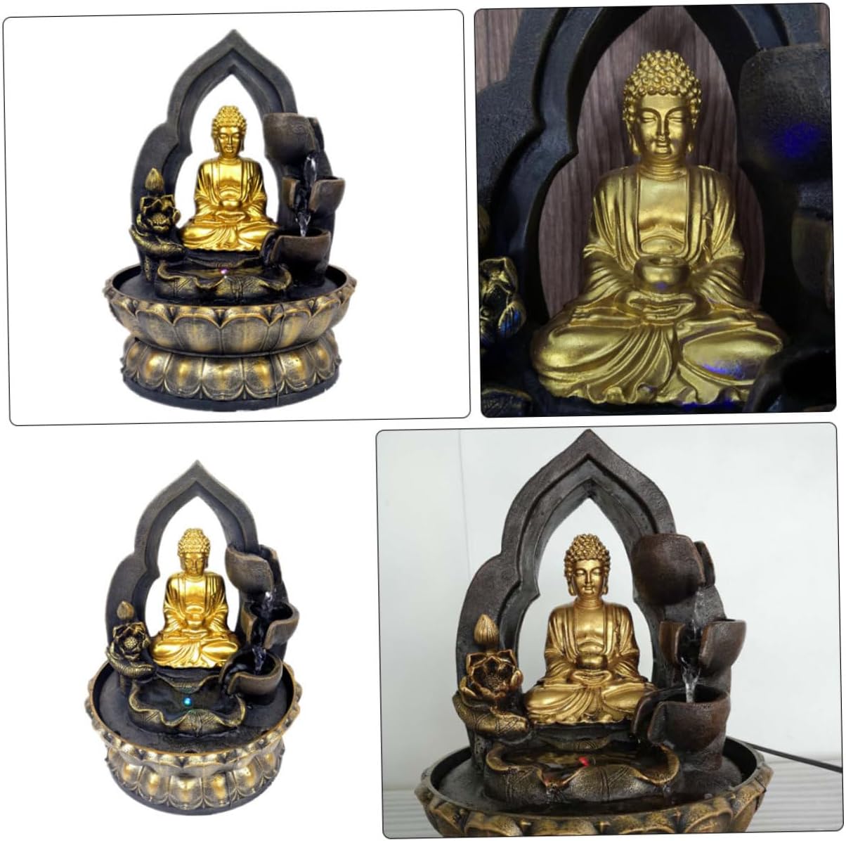 Buddha Waterfall Fountain LED Light Resin Indoor Decor
