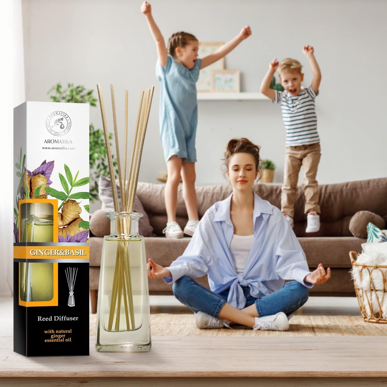 AROMATIKA Reed Diffuser Ginger Basil 34 Fl Oz