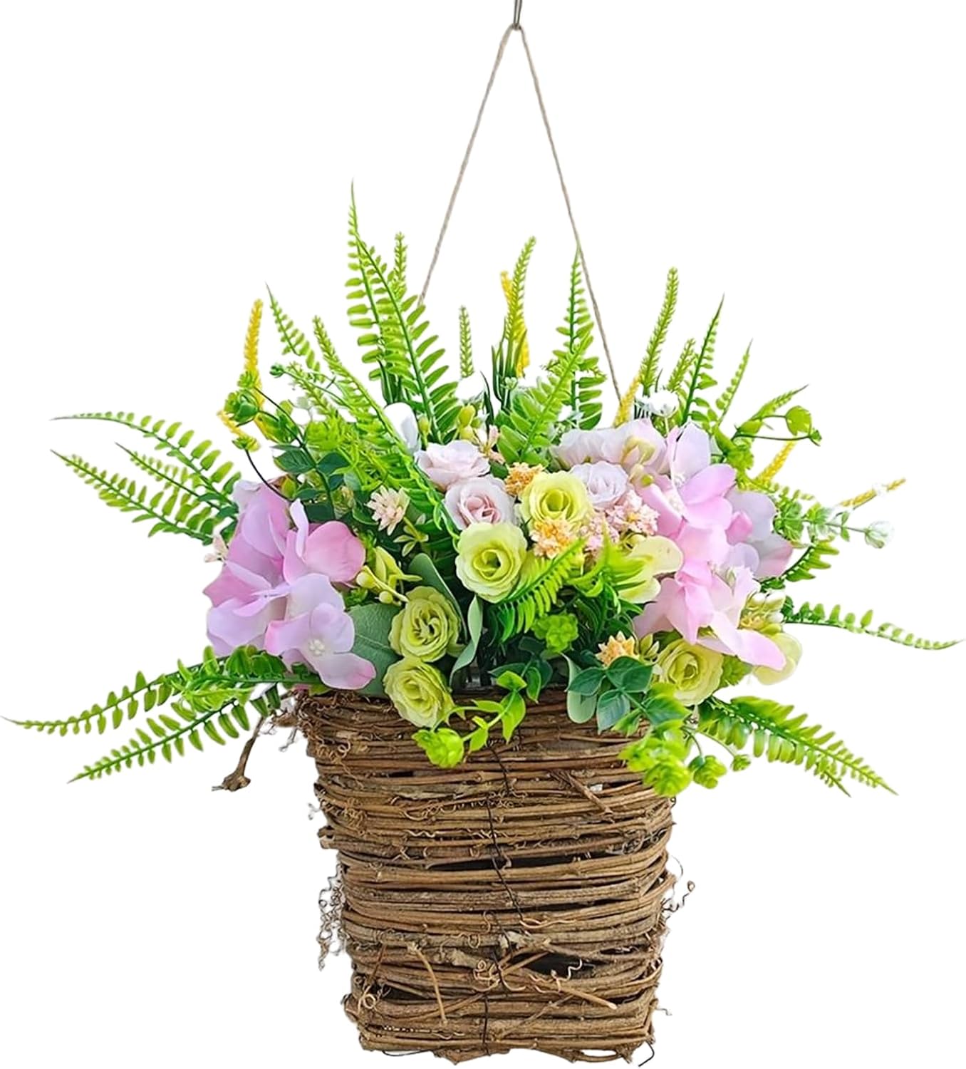 Artificial Rattan Basket Wreath - Seasonal Door Hanger