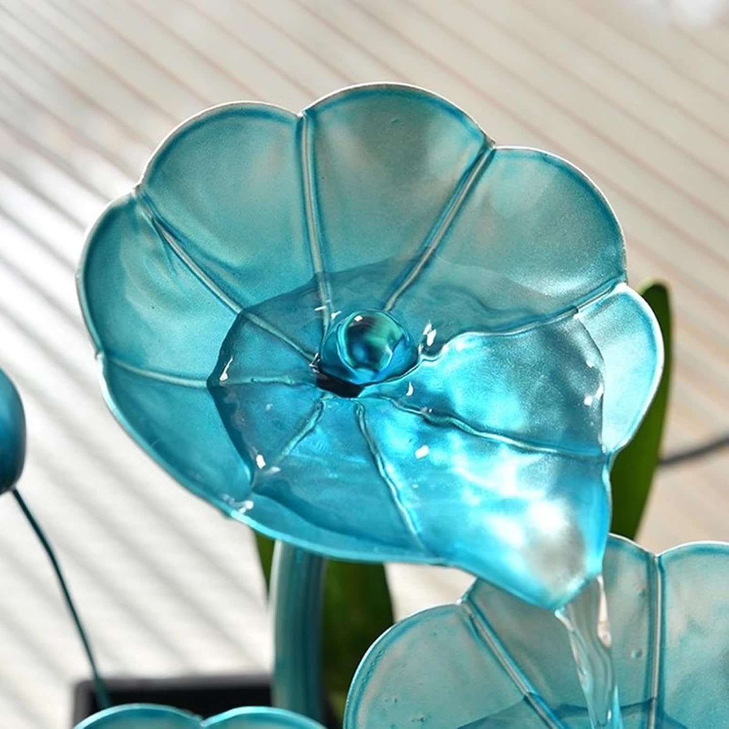 Indoor Metal Lotus Leaf Blue Tabletop Fountain for Relaxation Home Office Decor