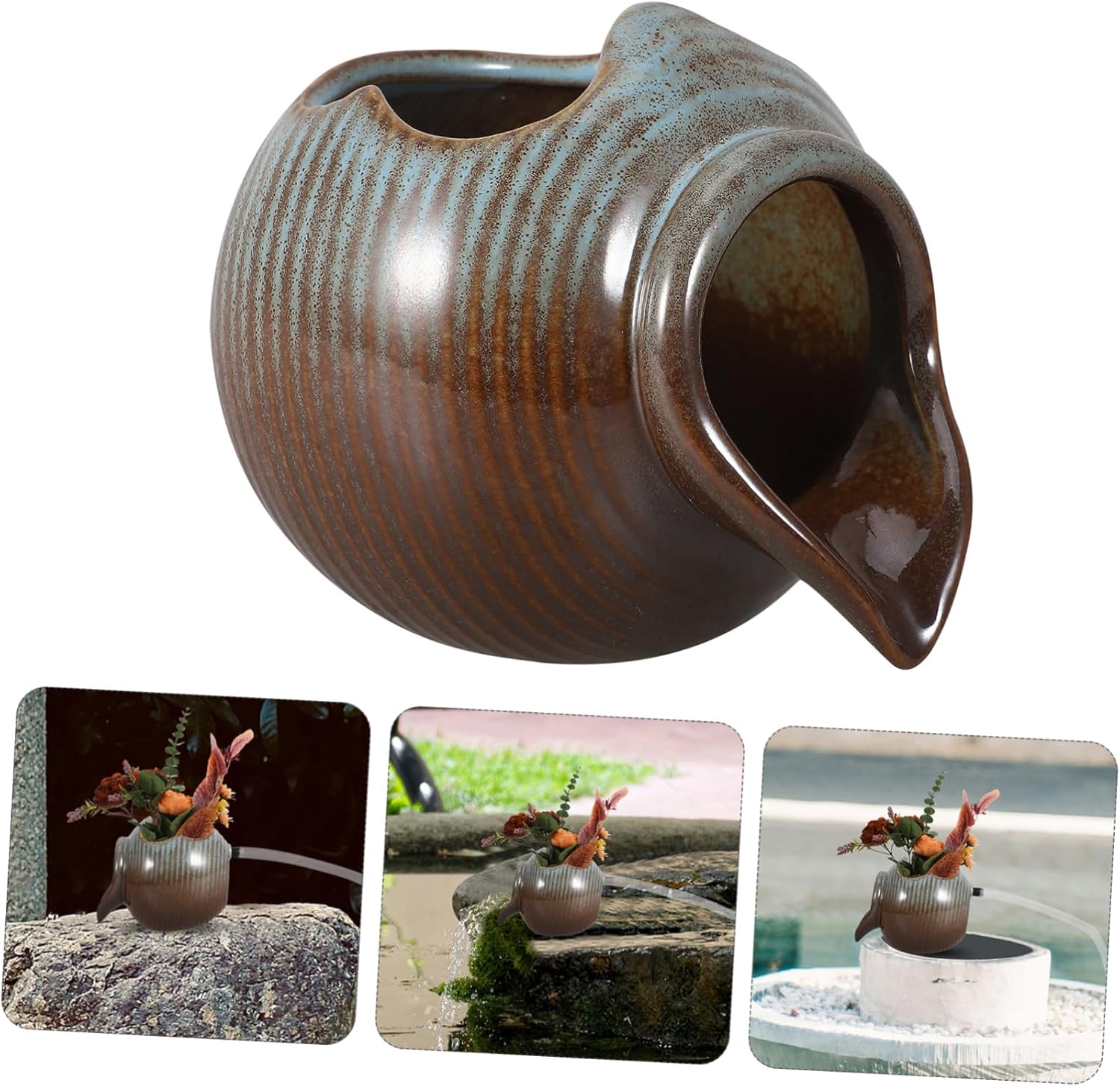 Wakauto Ceramic Waterfall Jar Tabletop Fountain