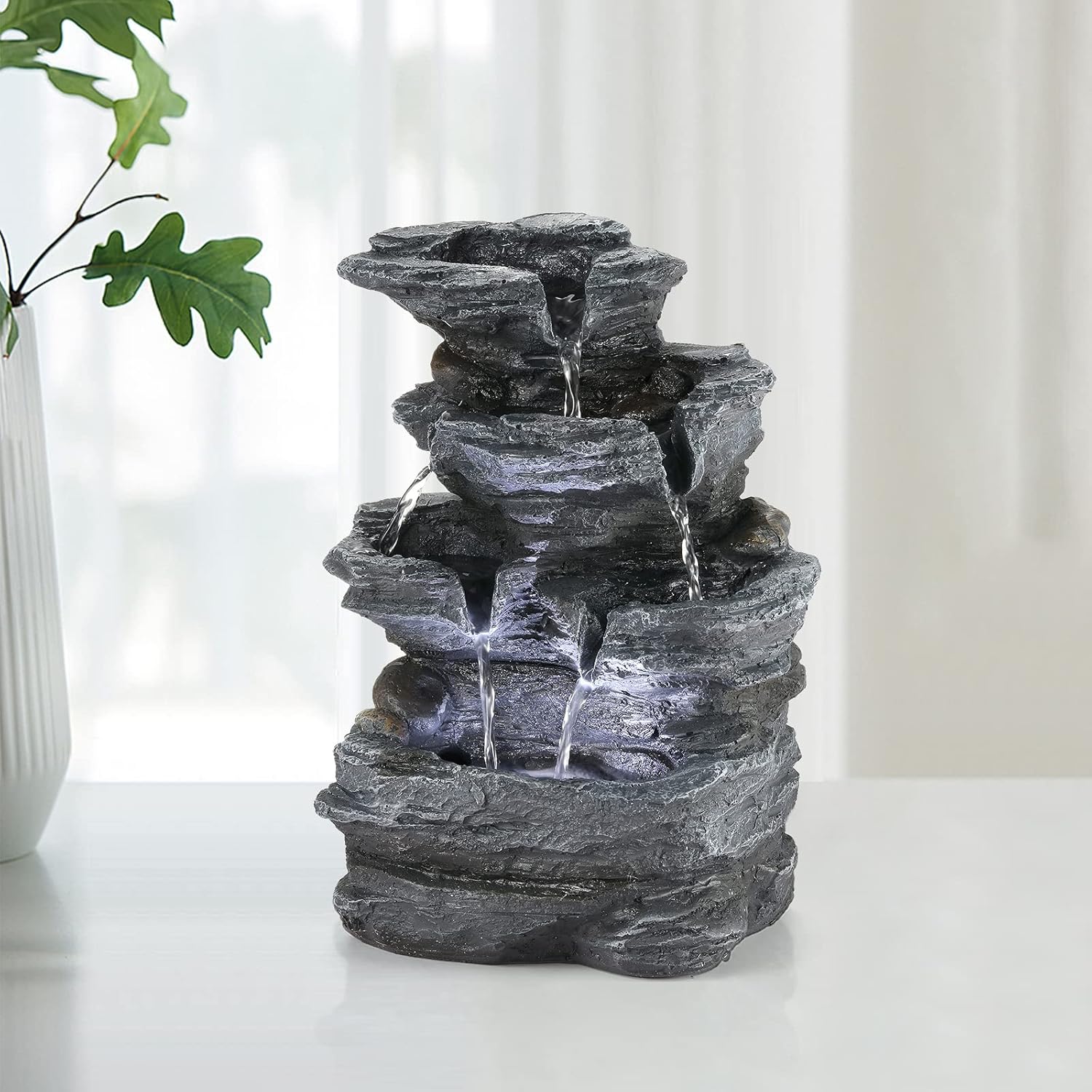 WICHEMI Tabletop Indoor Fountain with LED Light