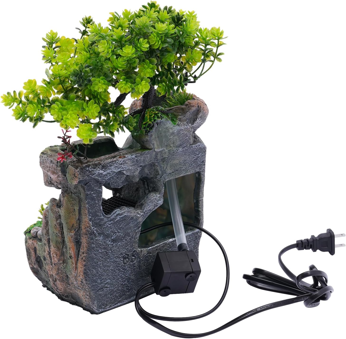 Tabletop Water Fountain with LED Light and Artificial Tree