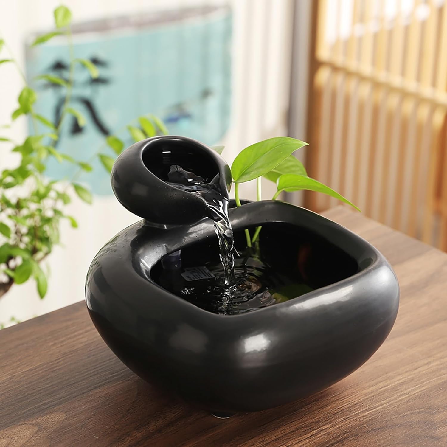 Ceramic Indoor Fountain with Anti-Dry Burn Pump