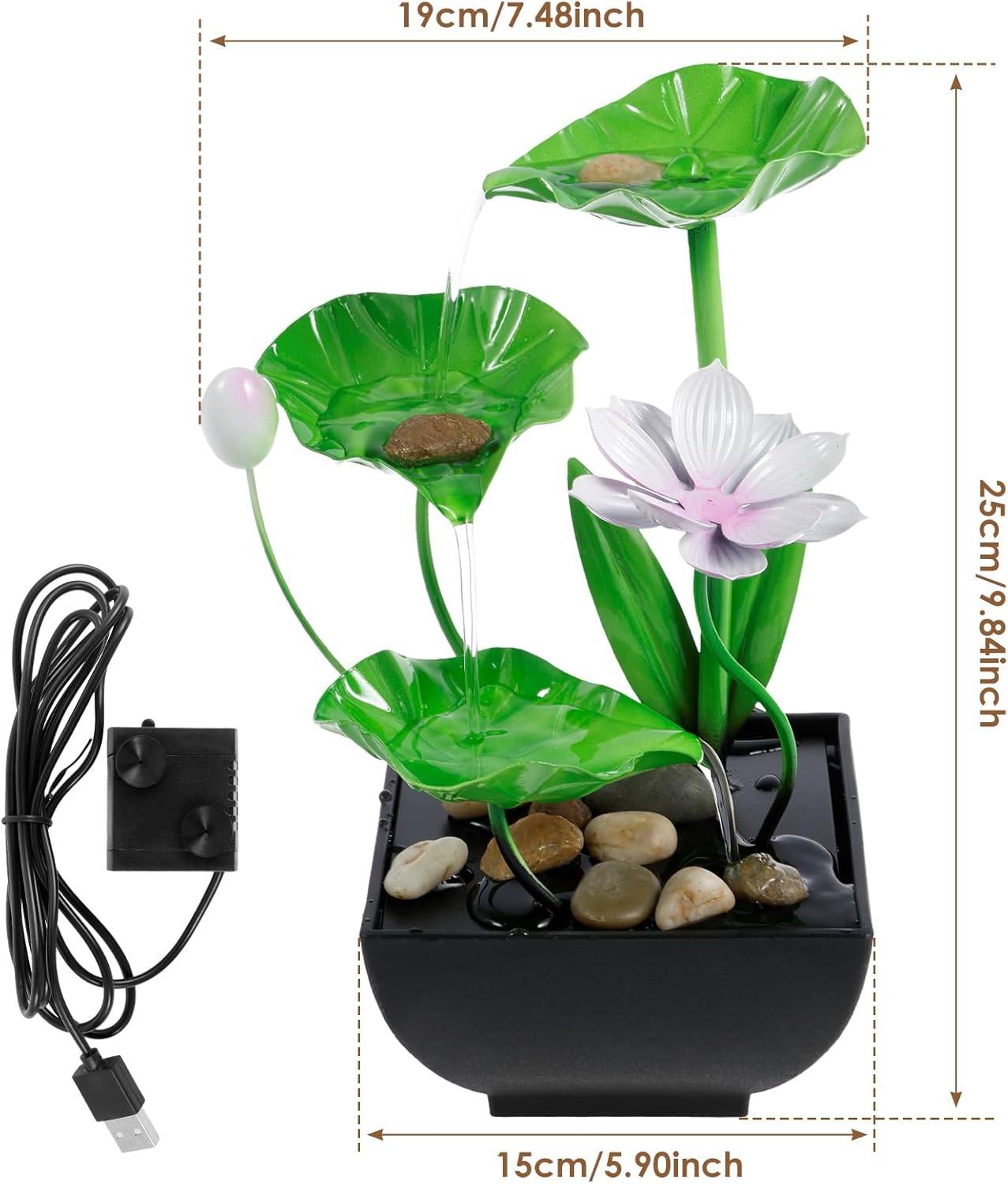 Water Lily Tabletop Fountain with USB Charging