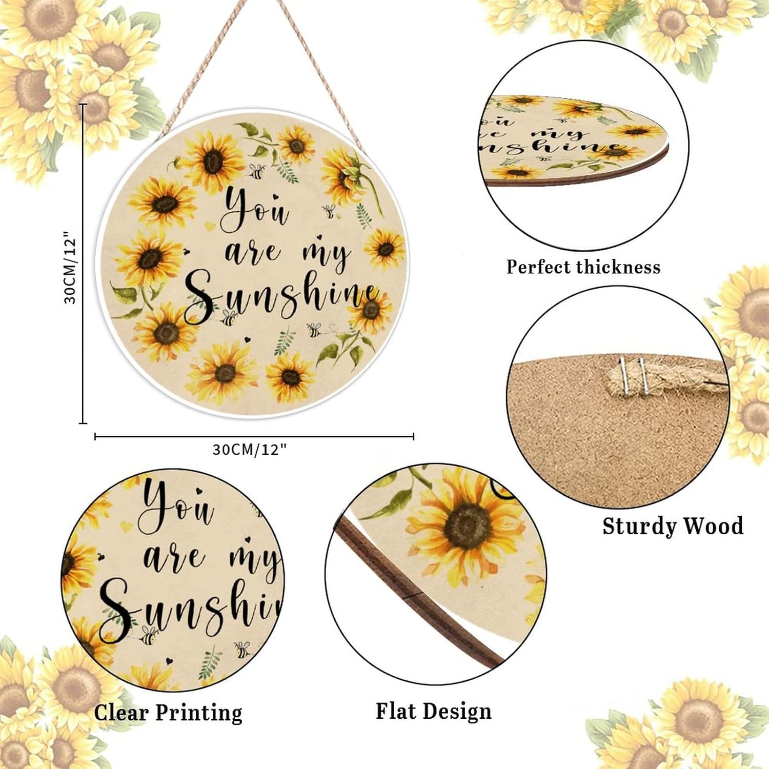 Farmhouse Front Door Hanger Vintage Sunflower Wreath Bee Wood Sign