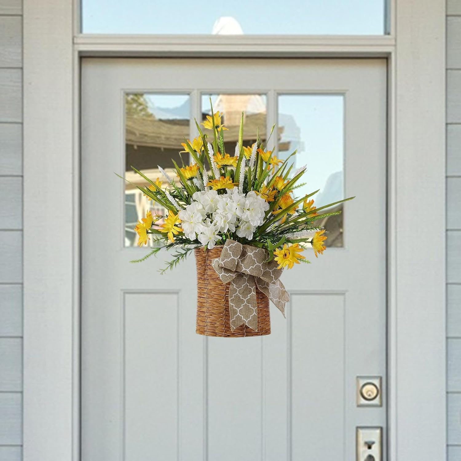 Door Hanger Basket Wreath Artificial Flowers Spring Summer Decor