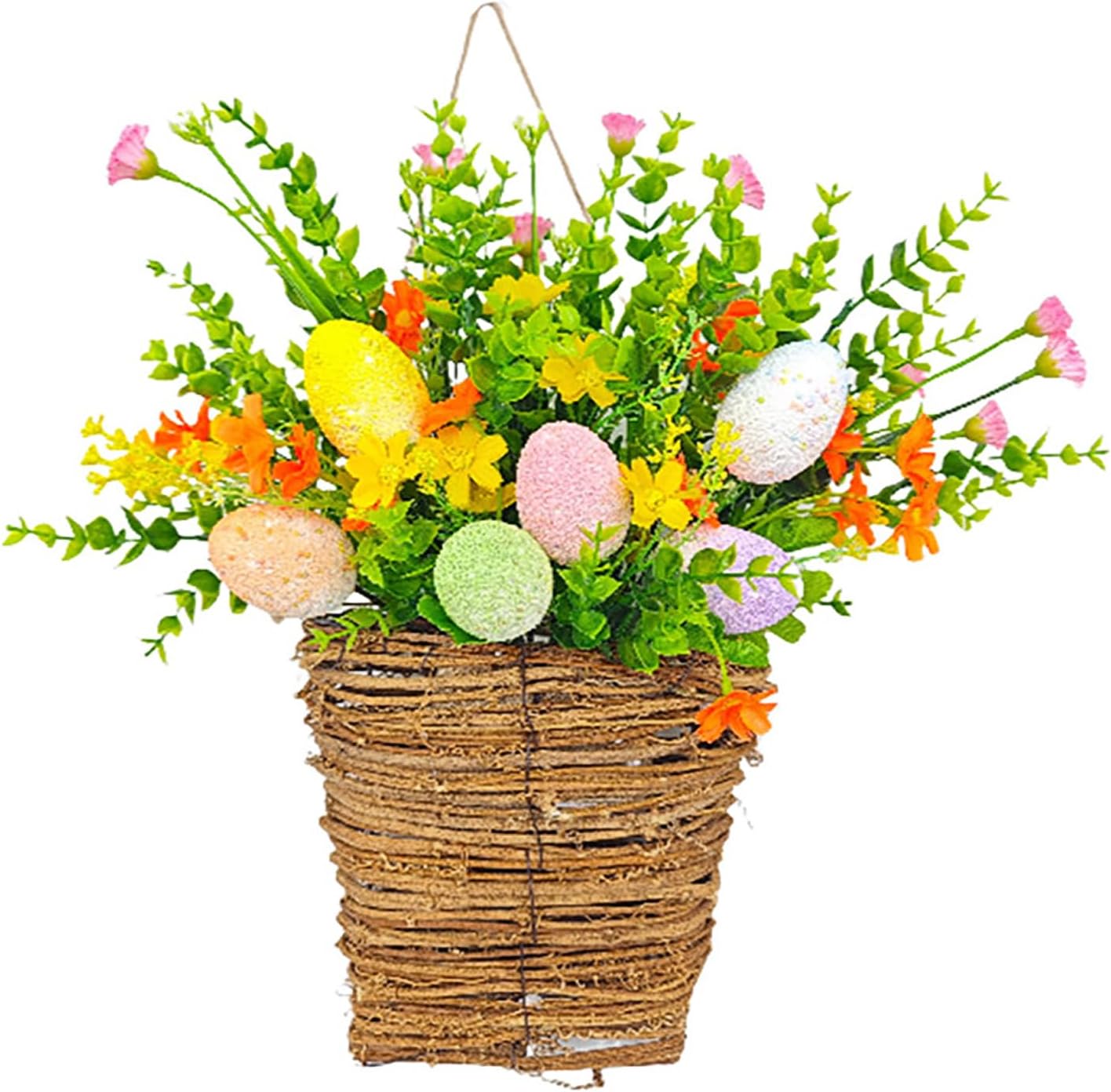 Spring Door Wreath with Wildflowers and Easter Eggs