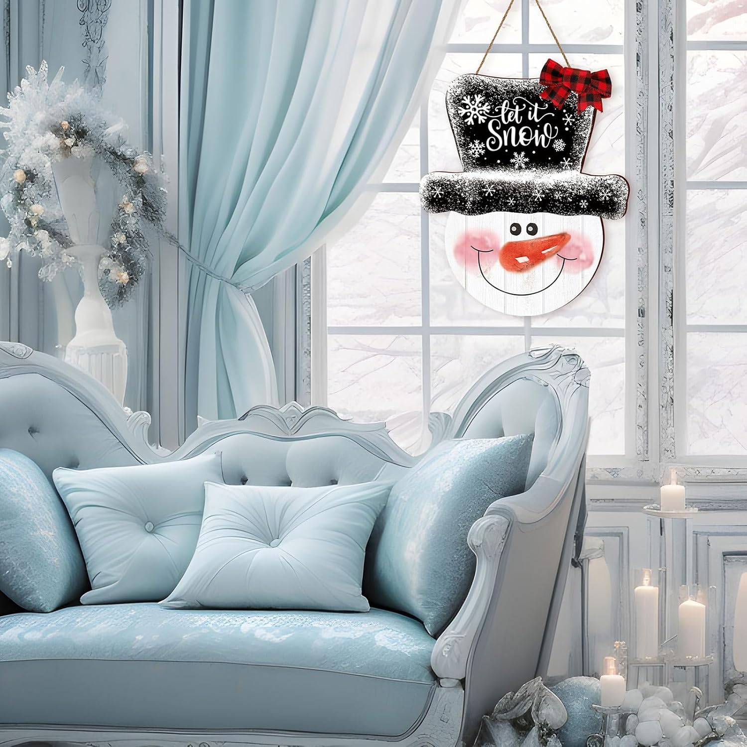 Whaline Christmas Snowman Wooden Door Hanger Sign