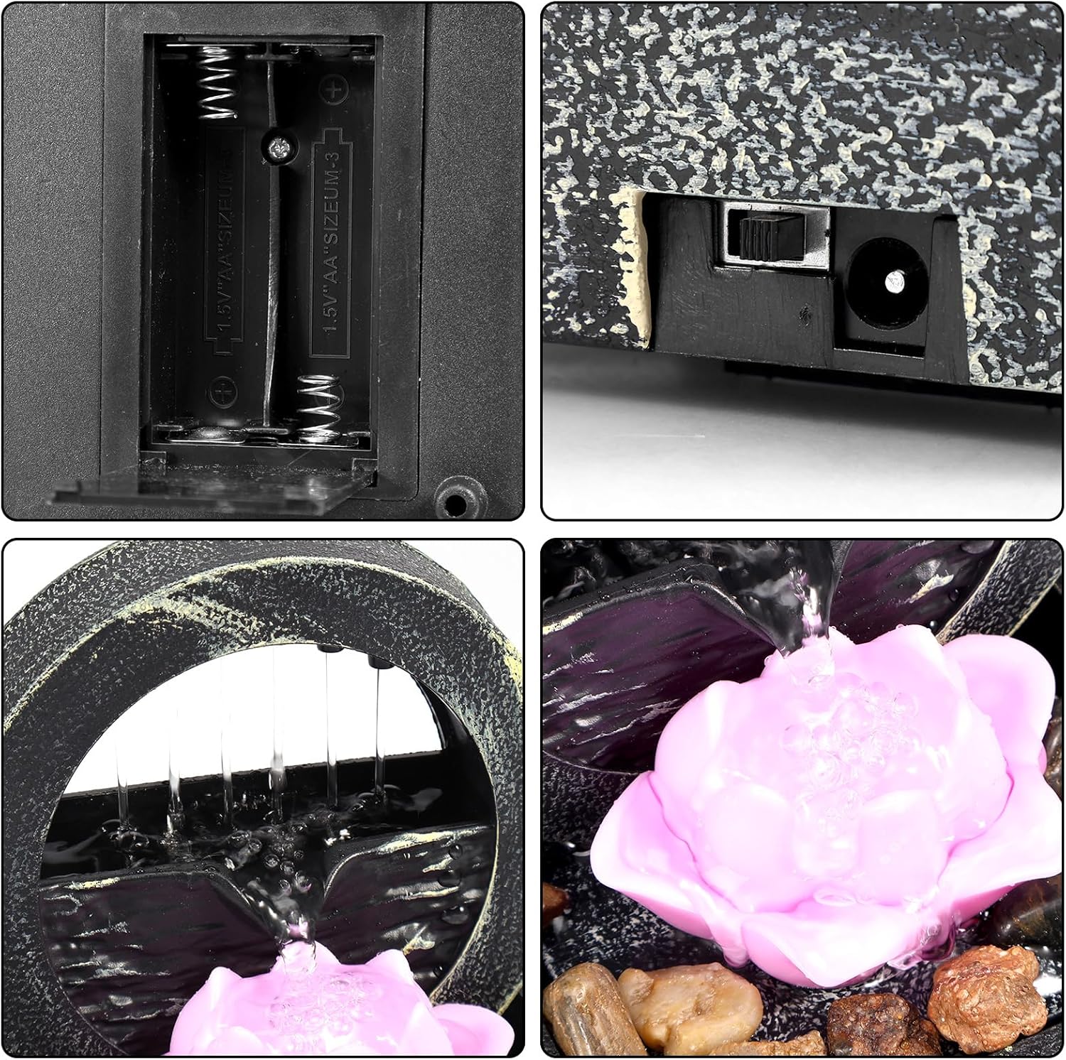 Zen Mini Tabletop Fountain with Light and Waterfall Sound