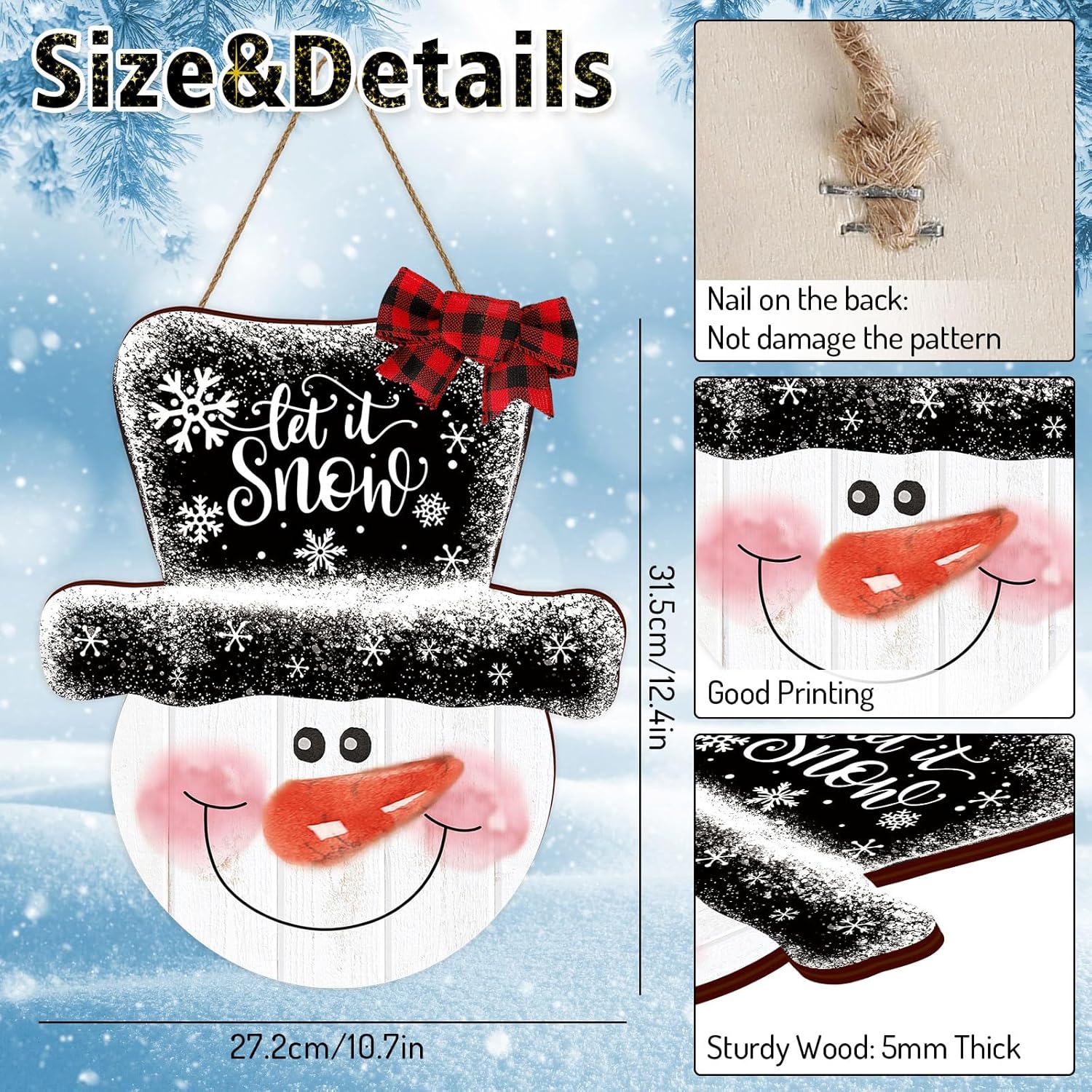 Whaline Christmas Snowman Wooden Door Hanger Sign