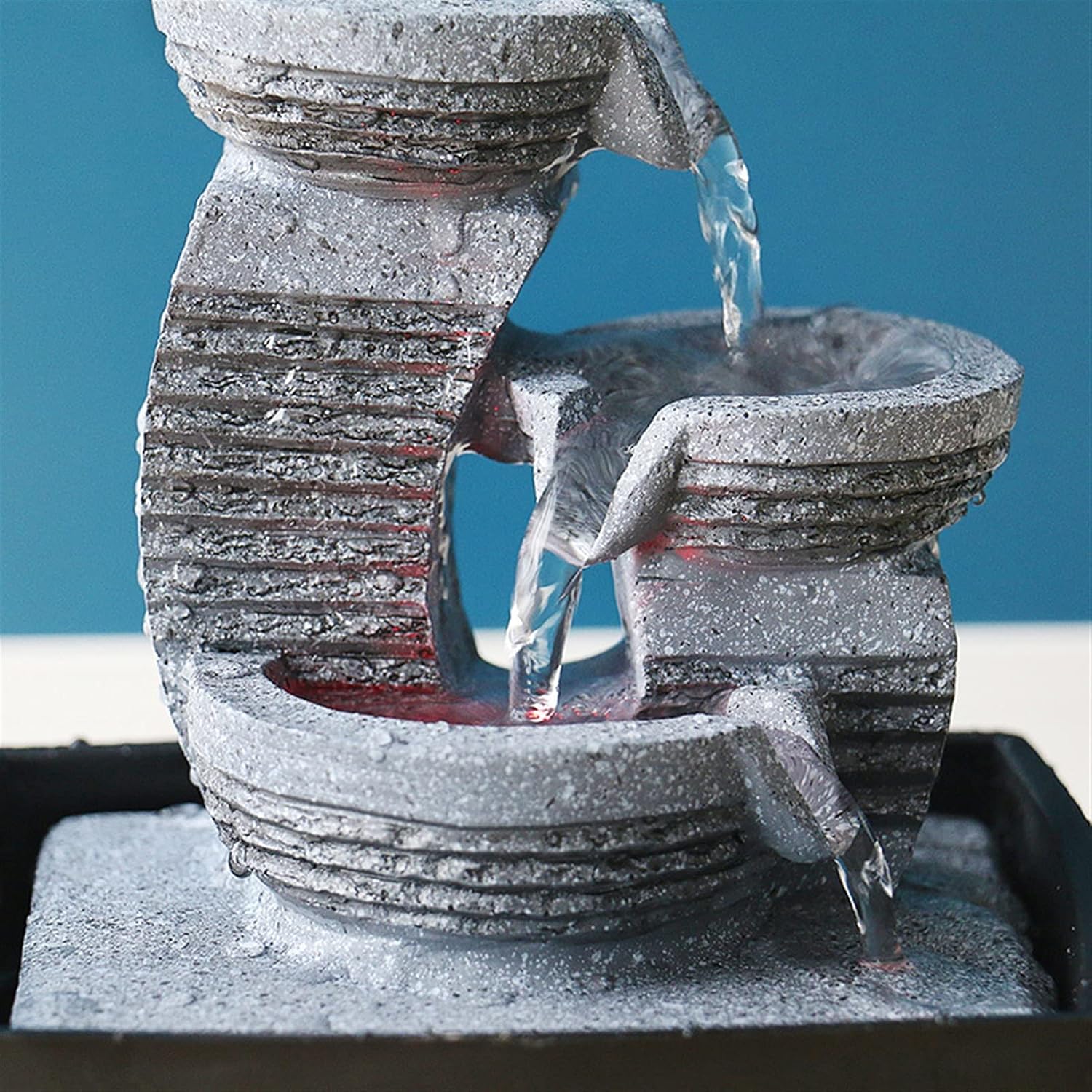 GLigeT Tabletop Fountain Resin Rock Three Layers Flowing Water Decor