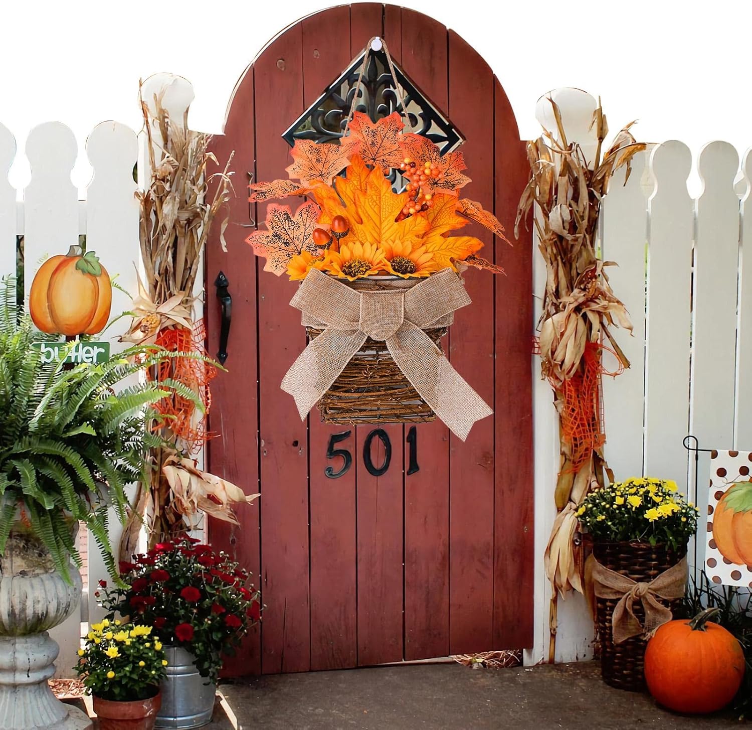 Faux Floral Wreath Basket for Front Door