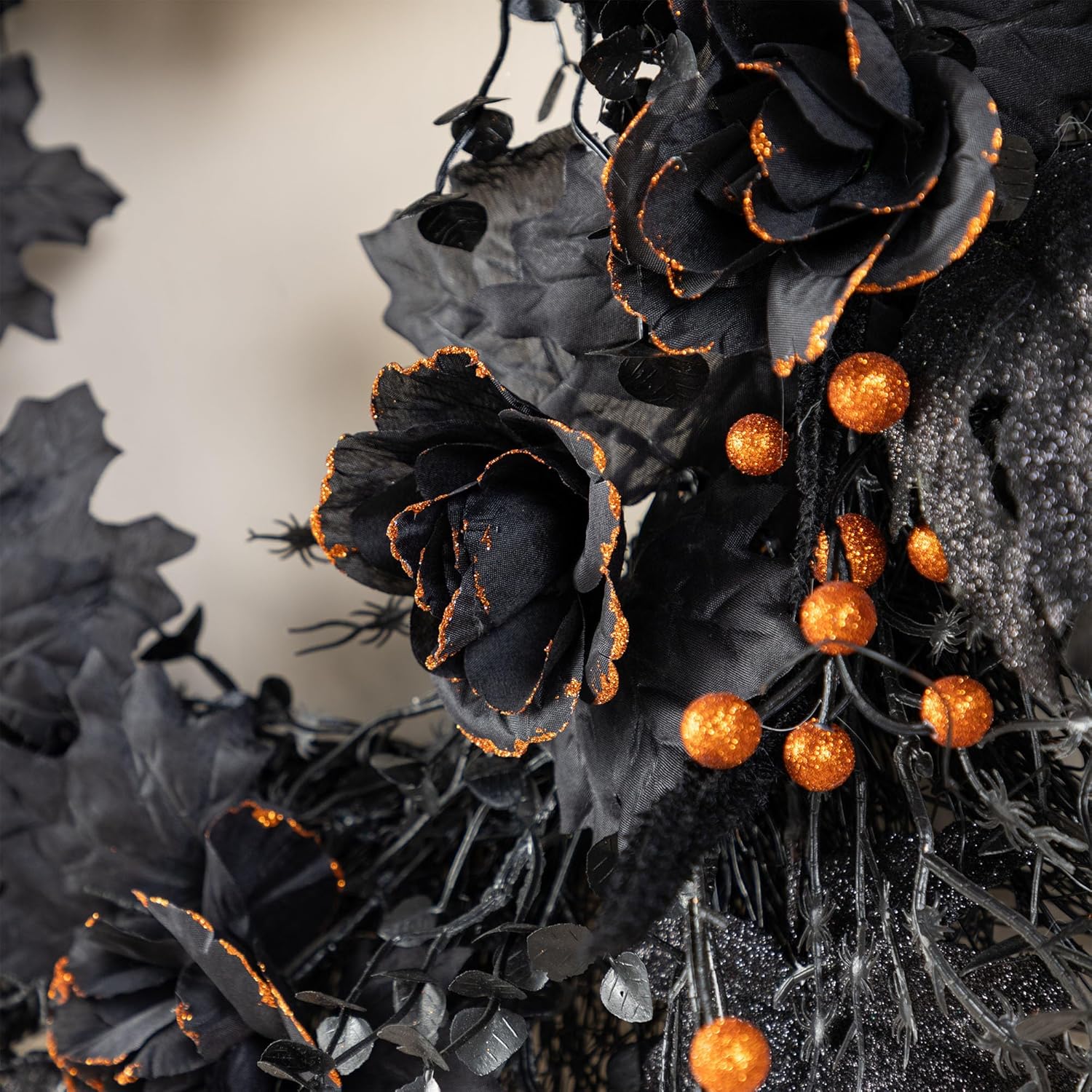 Glitzhome 24 Inch Halloween Wreath Black Rose Skeleton