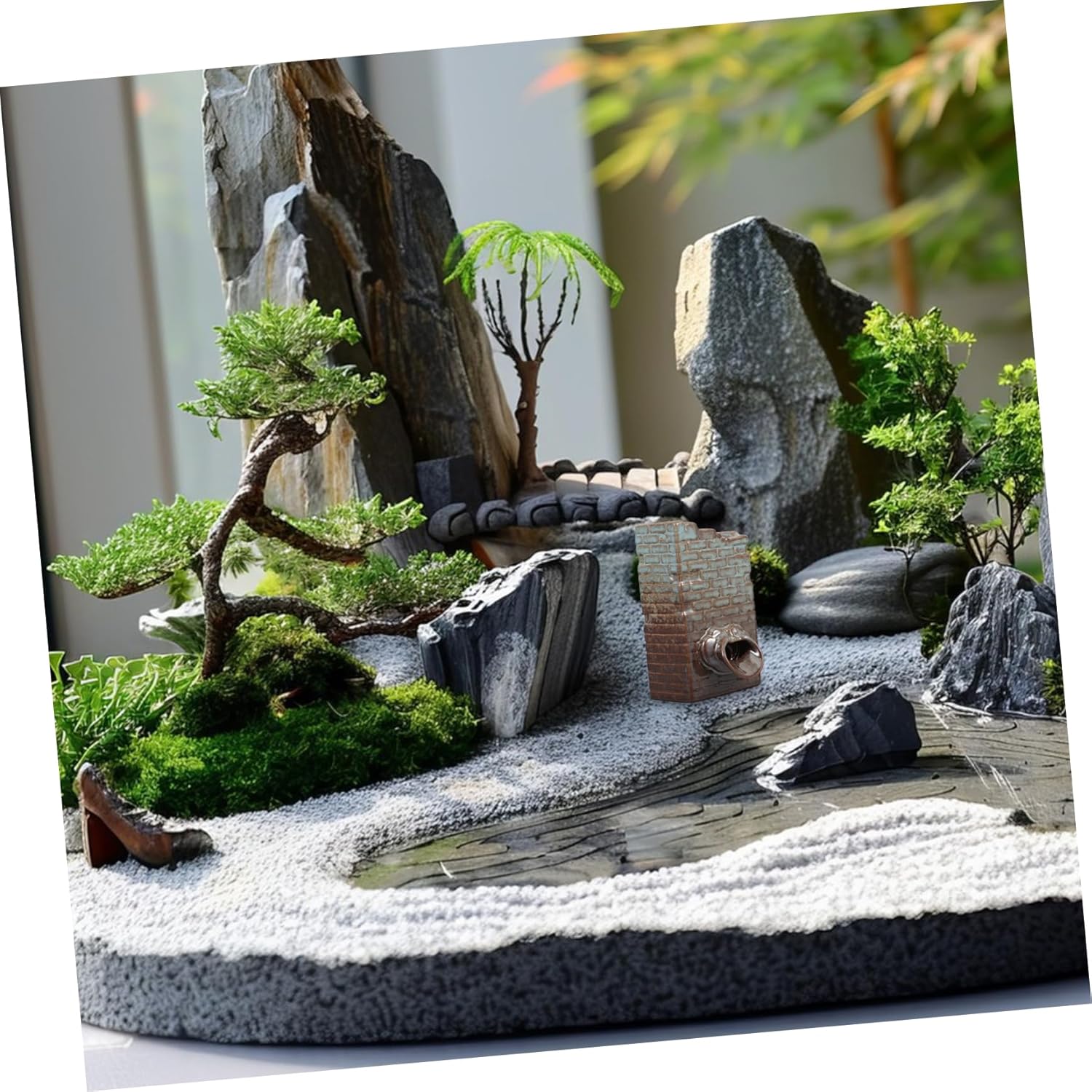 POPETPOP Rustic Water Fountain Ceramic Planter for Hydroponic and Fish Tank Decor