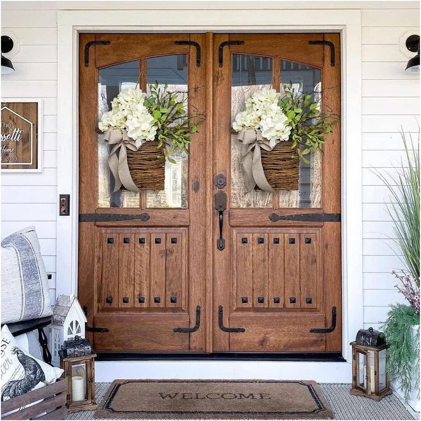 Manutox Cream Hydrangea Door Wreath Basket Decor