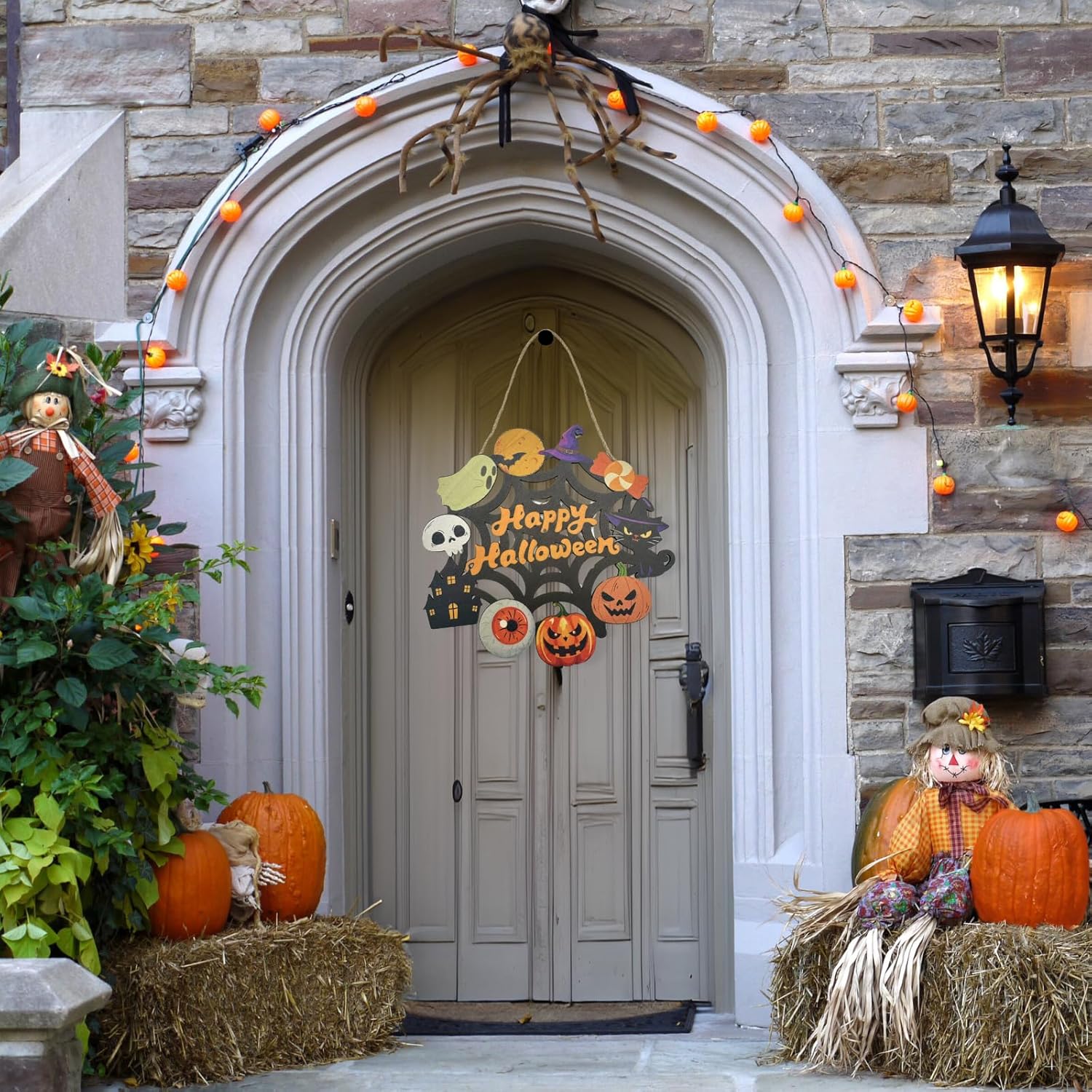 Halloween Wooden Wreath - Happy Halloween Door Sign Decor