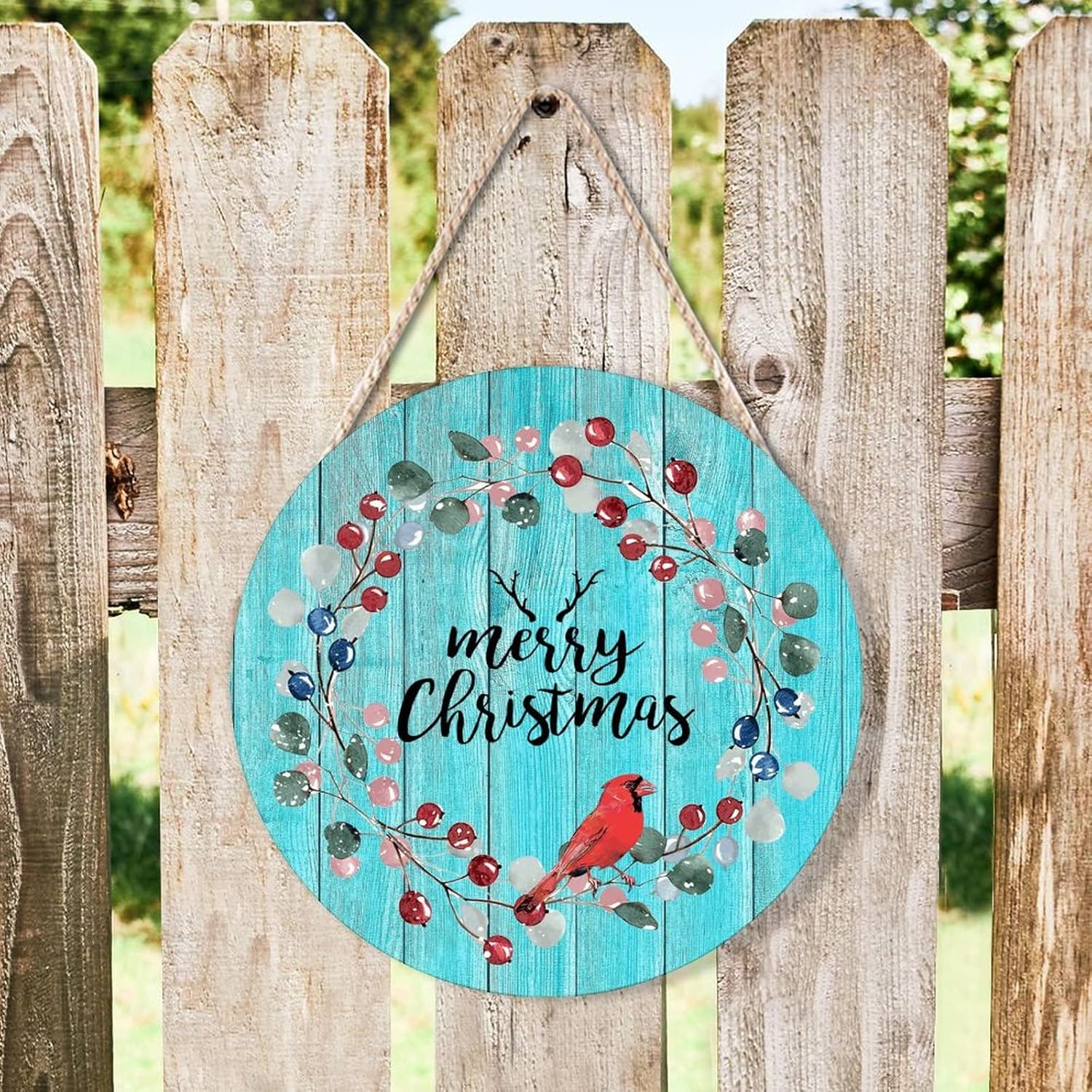 Farmhouse Door Hanger Red Bird Wreath Christmas Decor 10x10in