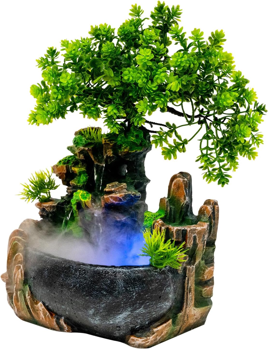 DYRABREST Tabletop Rockery Fountain with LED Light and Automatic Pump