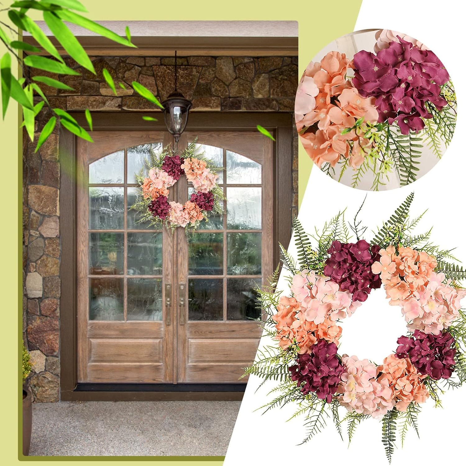 Double Door Christmas Wreath Pink Wreath for Front Door