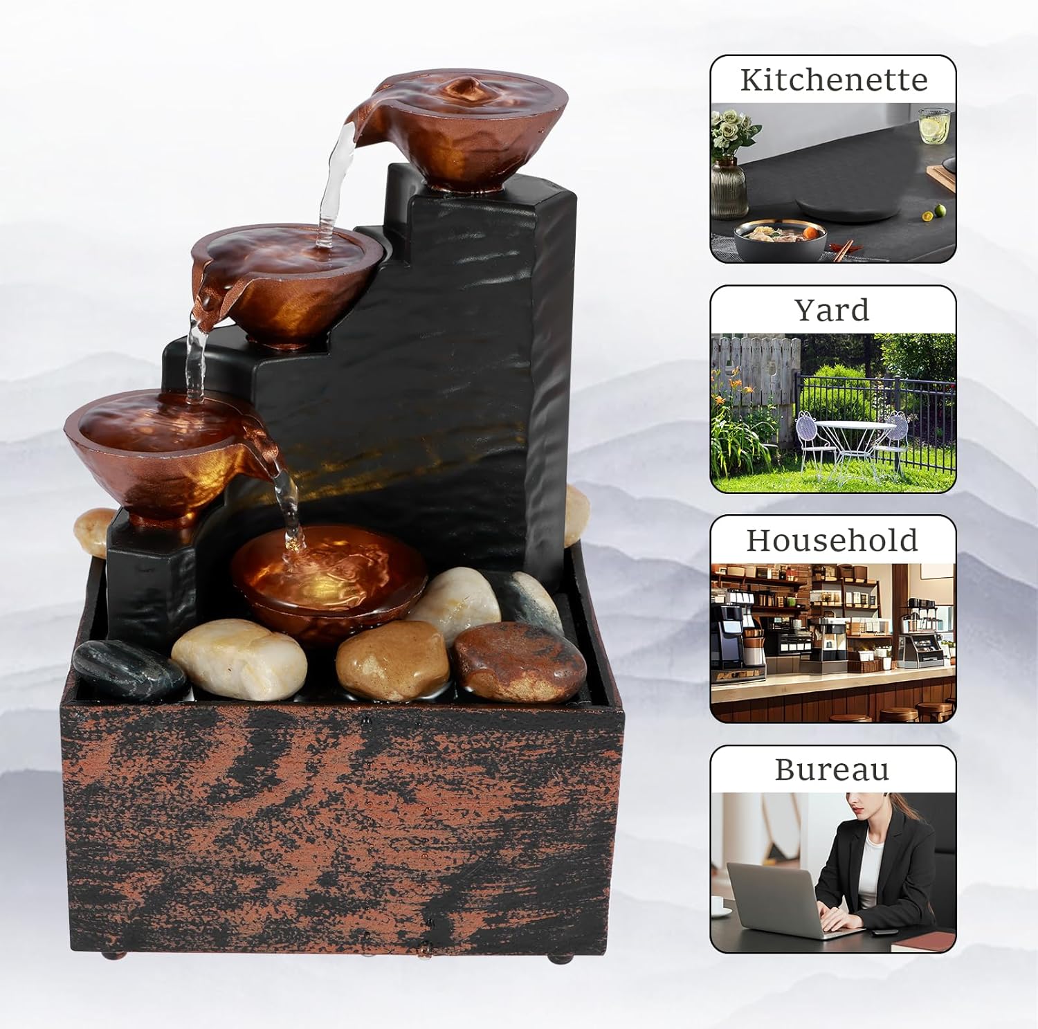 Mini Desktop Fountain with Light and Waterfall Sound