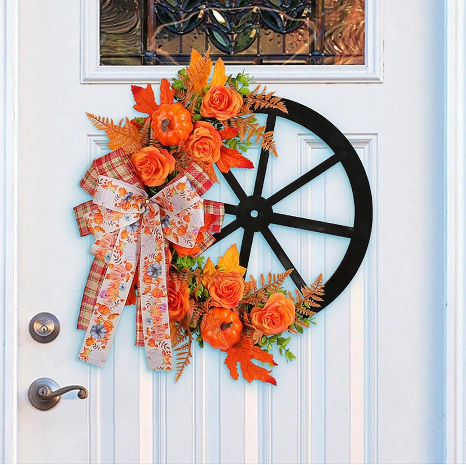Fall Door Wreath 20 Inch Artificial Pumpkin Maple Leaf Decor