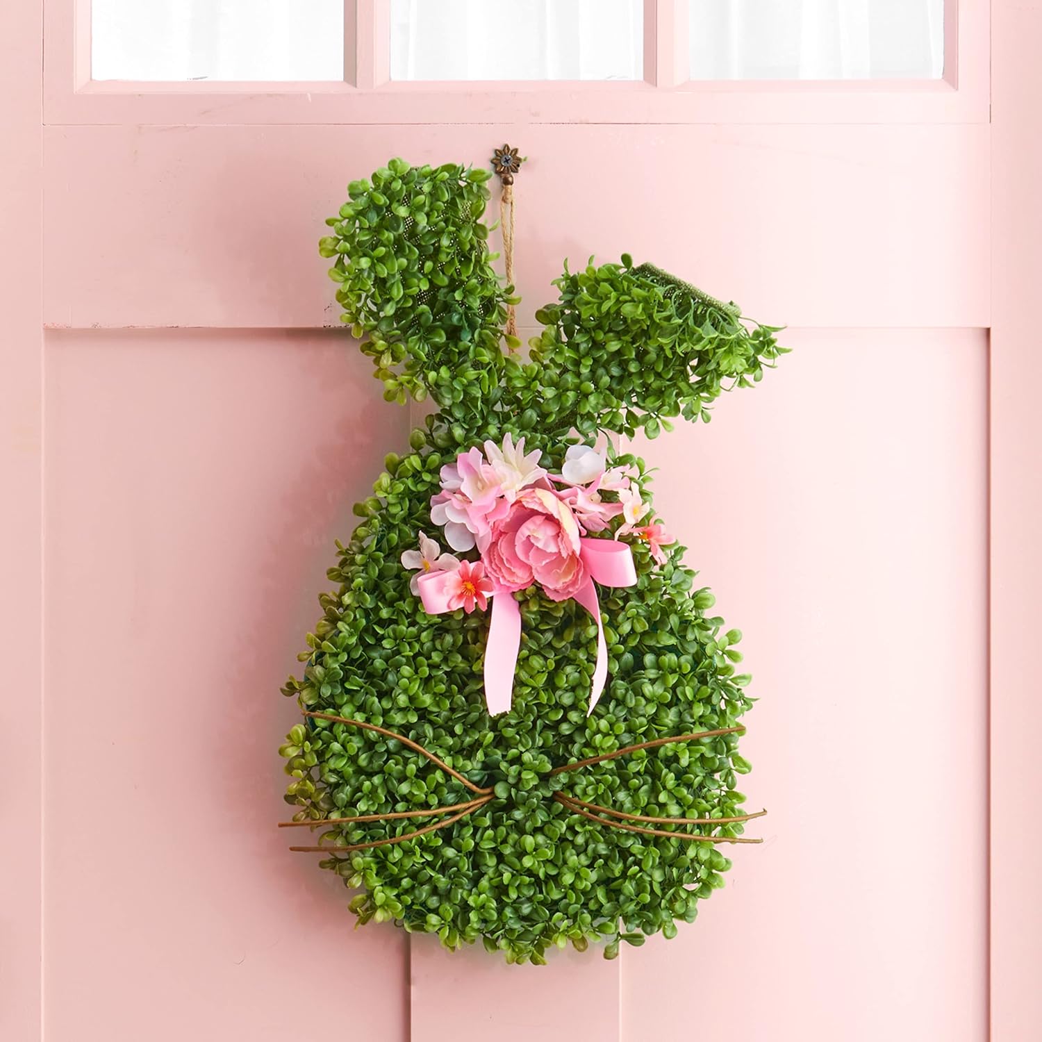 Faux Boxwood Bunny Door Wreath Hanger