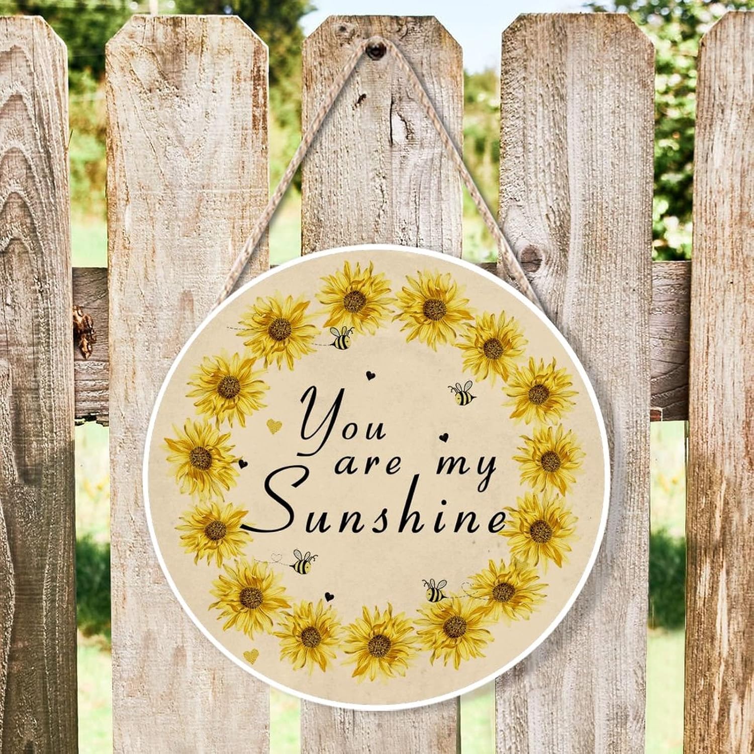 Farmhouse Front Door Hanger Vintage Sunflower You Are My Sunshine Bee Wood Sign