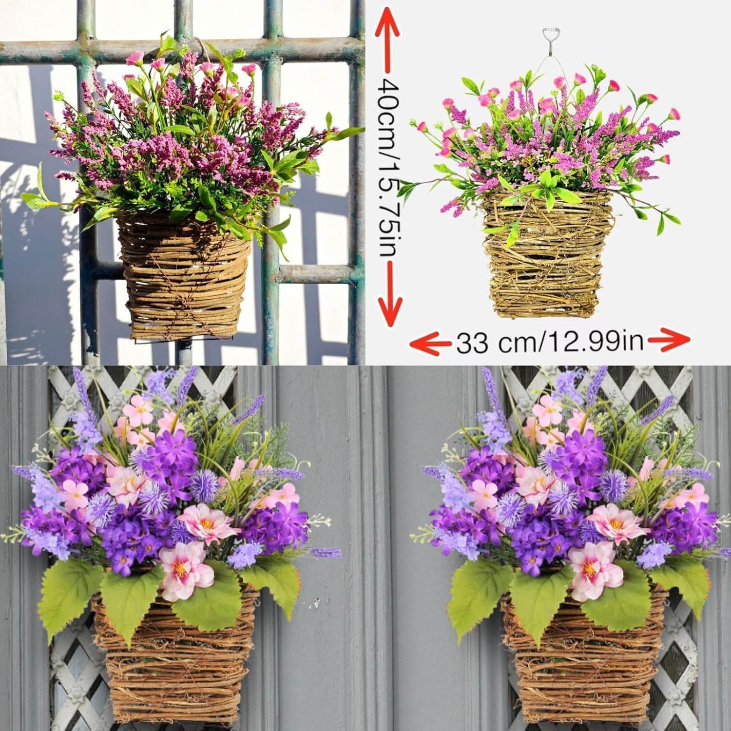 Cream Hydrangea Door Wreath with Rattan Basket 1
