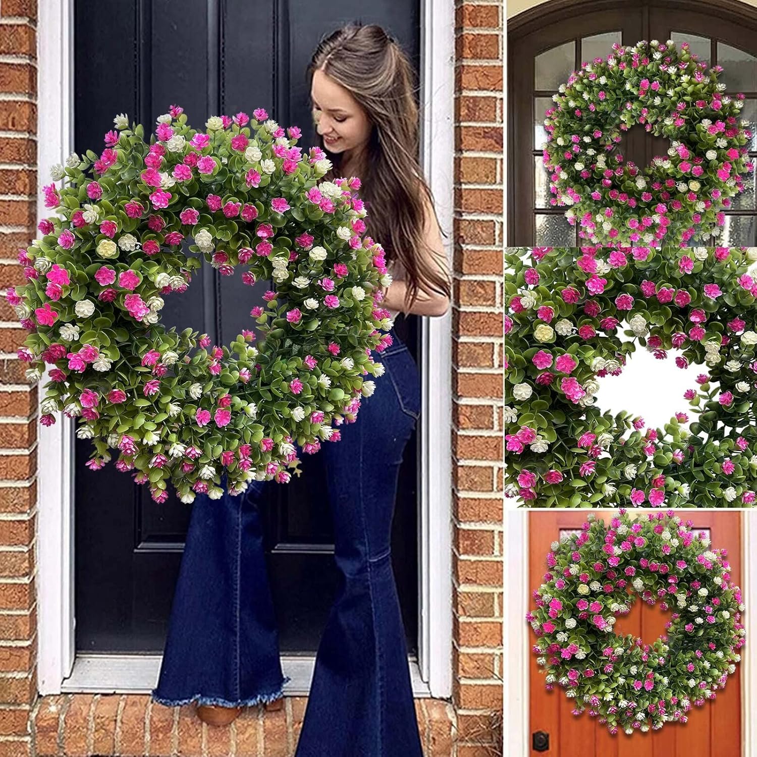 18-Inch Spring Festival White Wreath Door Hanging Decor