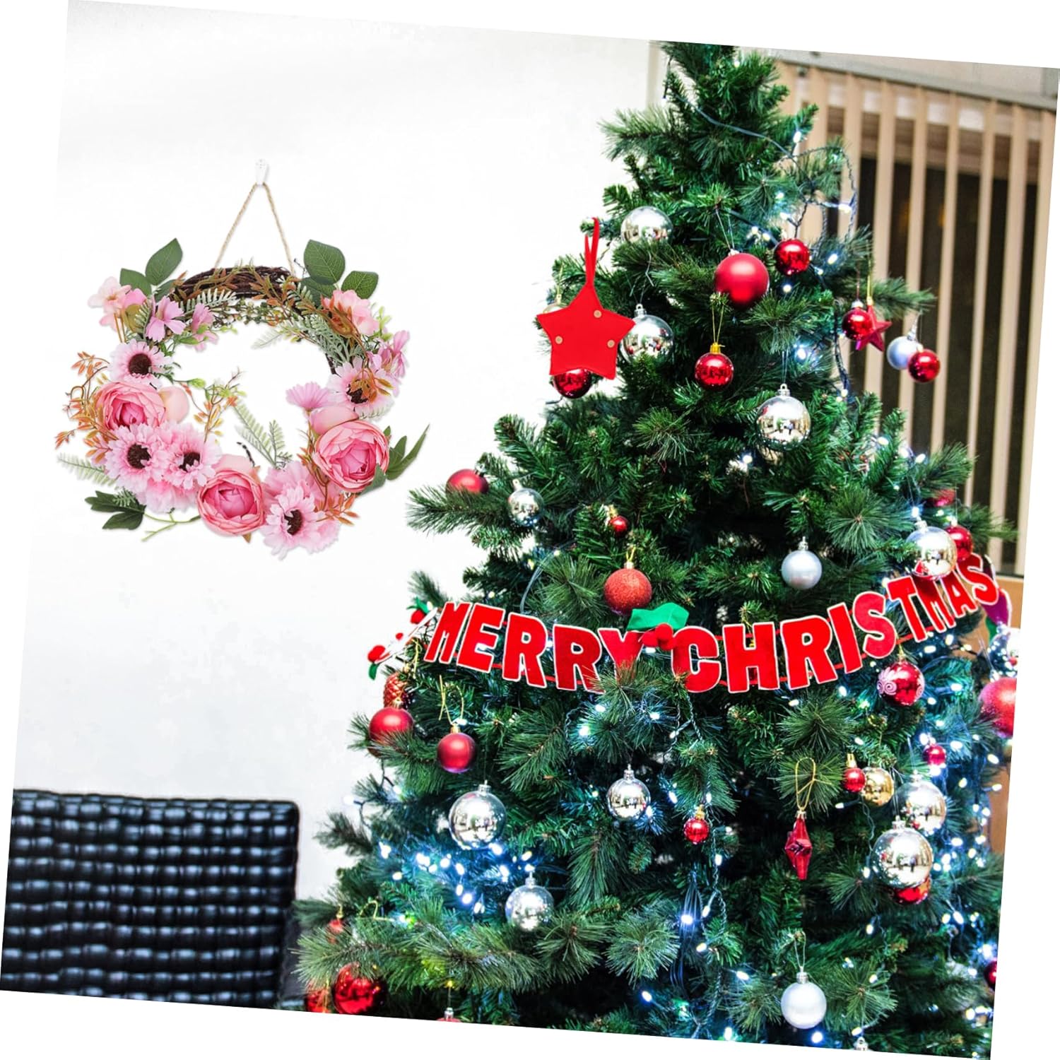 Luxshiny Elegant Simulated Peony Wreath Door Decor Random Color