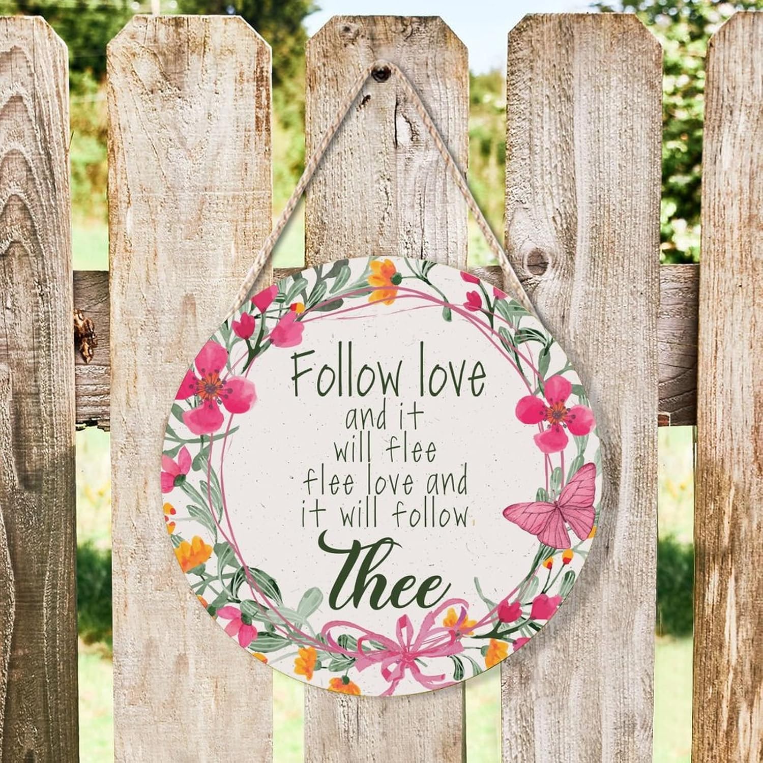 Farmhouse Front Door Hanger Vintage Floral Wreath Wood Sign