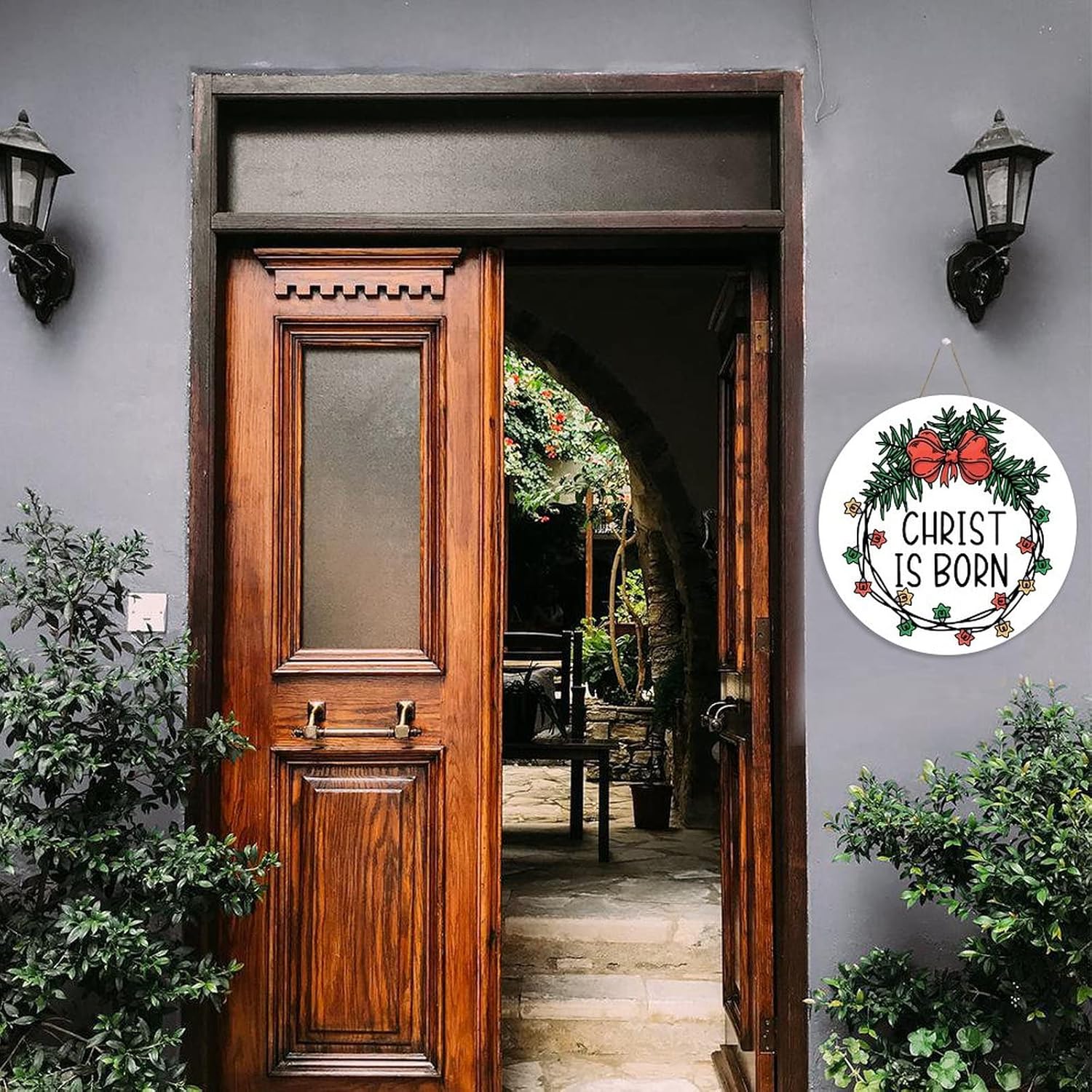 Mutilovely 12-Inch Round Wooden Welcome Sign Door Hanger
