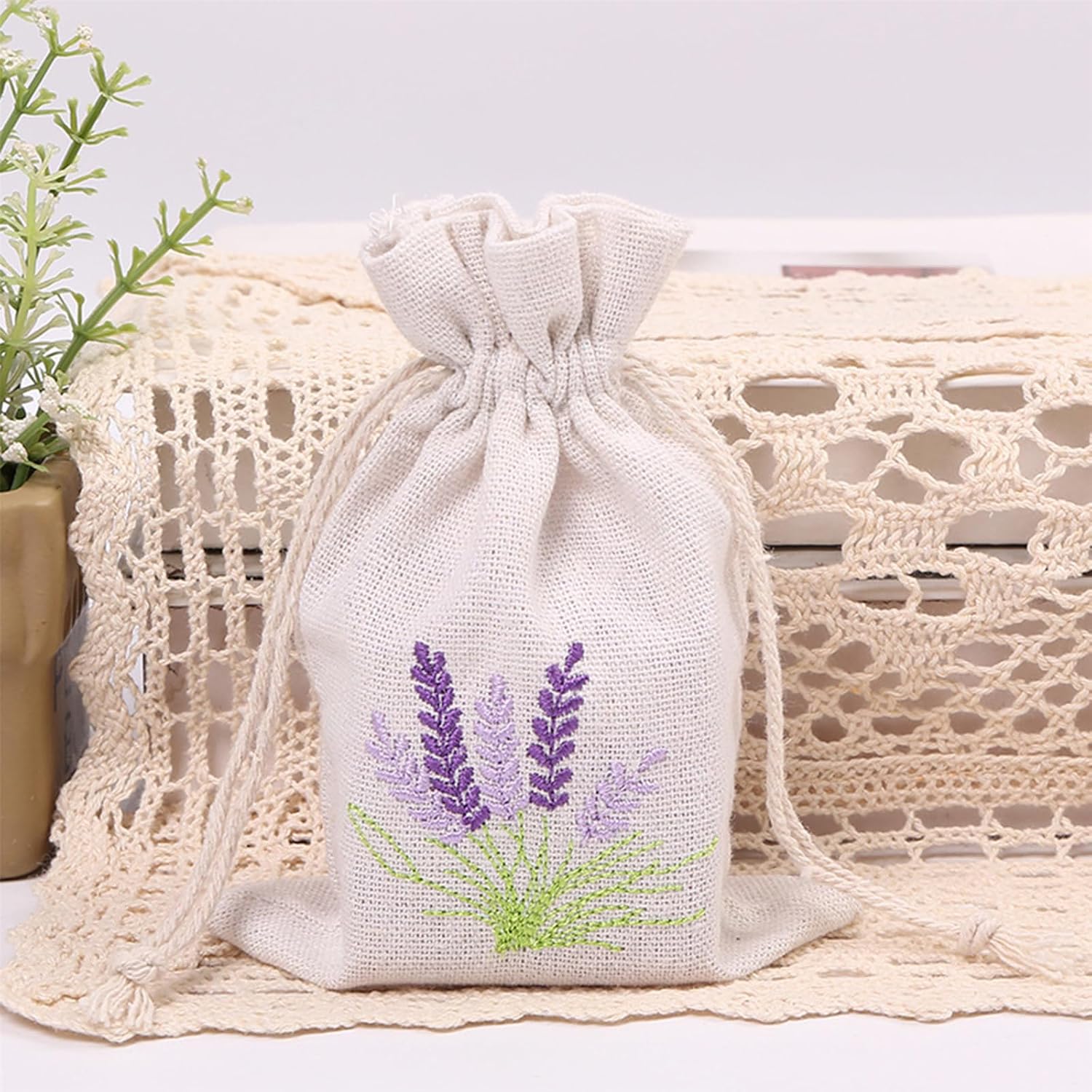 Set of 10 Cotton Linen Scented Drawstring Bags for Jewelry Storage