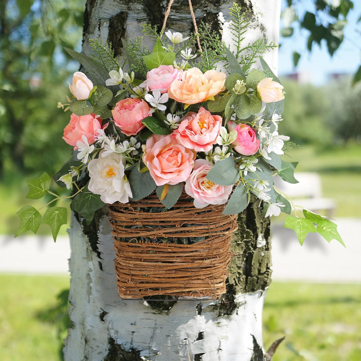 Spring Flowers Door Wreath Lightweight Artificial Wreath for Front Door Decor