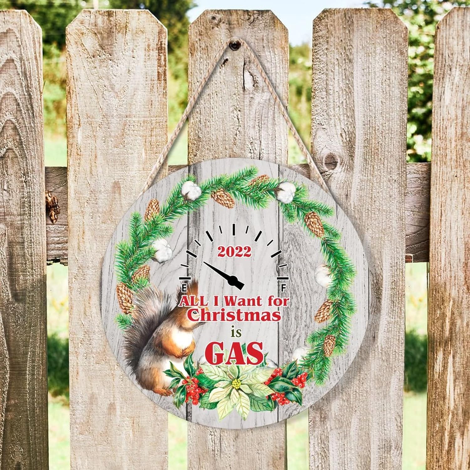 Farmhouse Door Hanger Funny Christmas Wreath Sign 10x10in Wood Decor