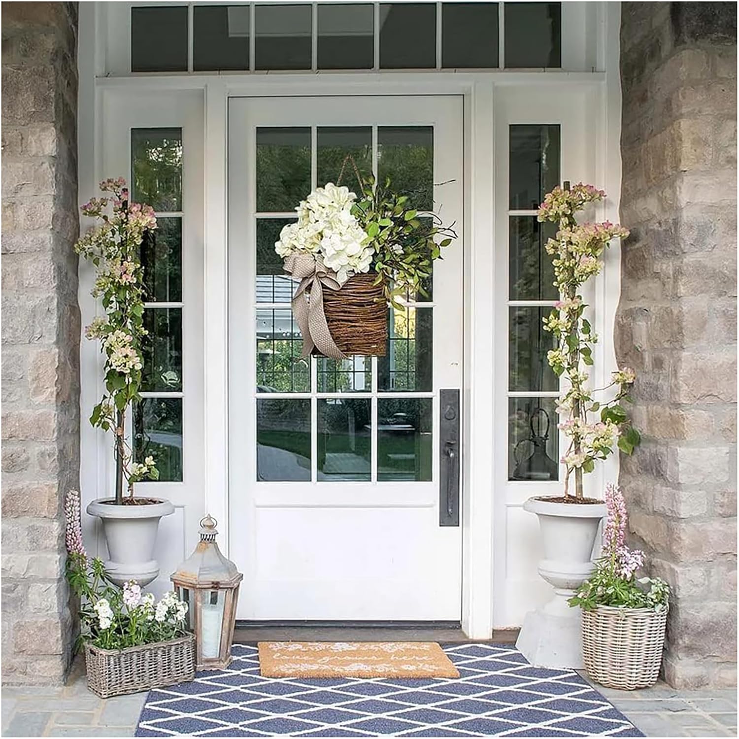 Cream Hydrangea Door Wreath with Wildflowers