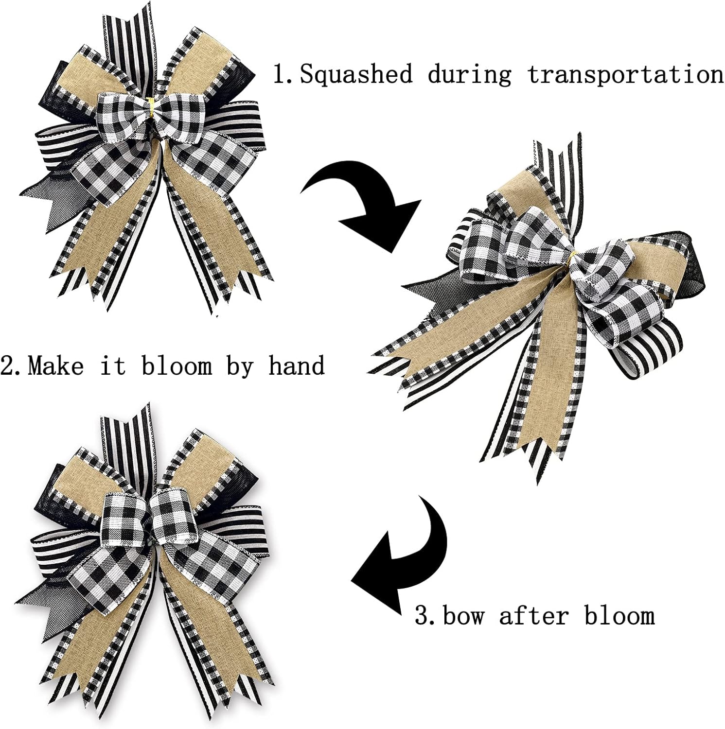 Whaline 2 Pack White Black Buffalo Plaids Wreath Bows