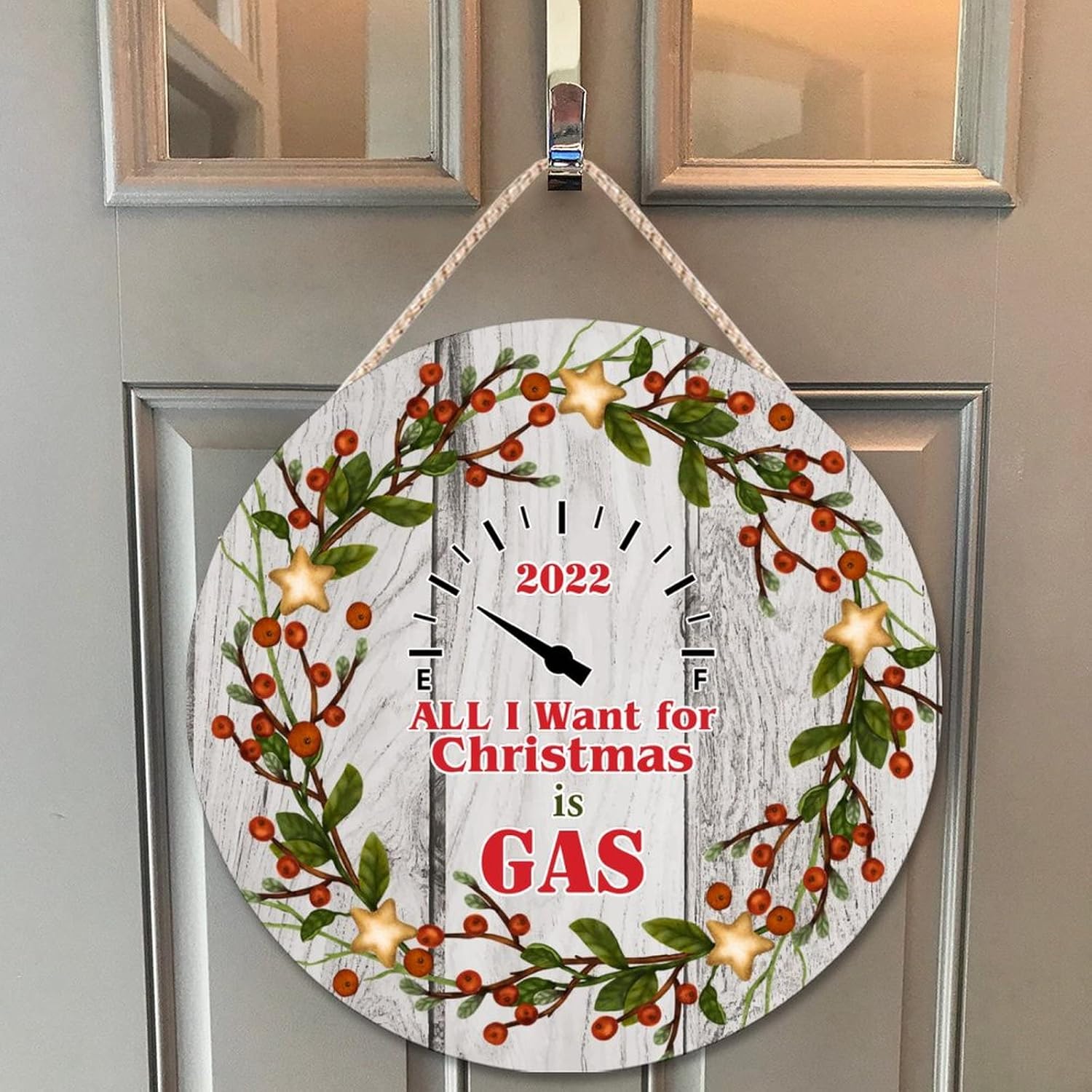 Farmhouse Door Hanger Christmas Wreath Funny 12x12 Wood Sign