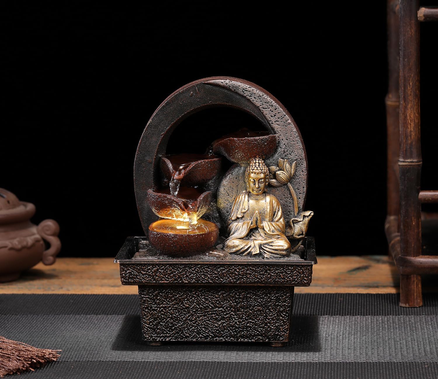 Seyee Bro Tabletop Water Fountain Buddha Statue Humidifier