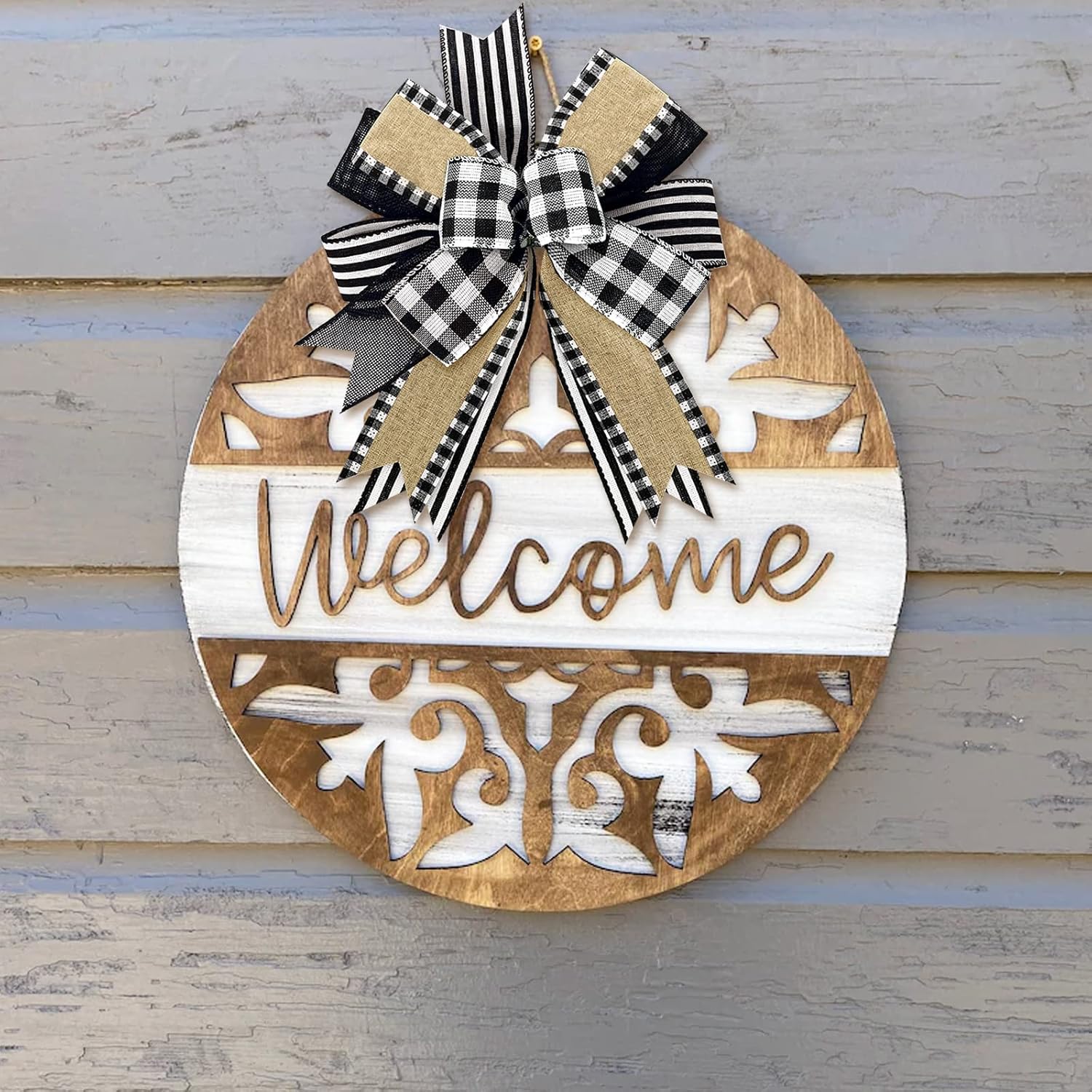 Whaline 2 Pack White Black Buffalo Plaids Wreath Bows