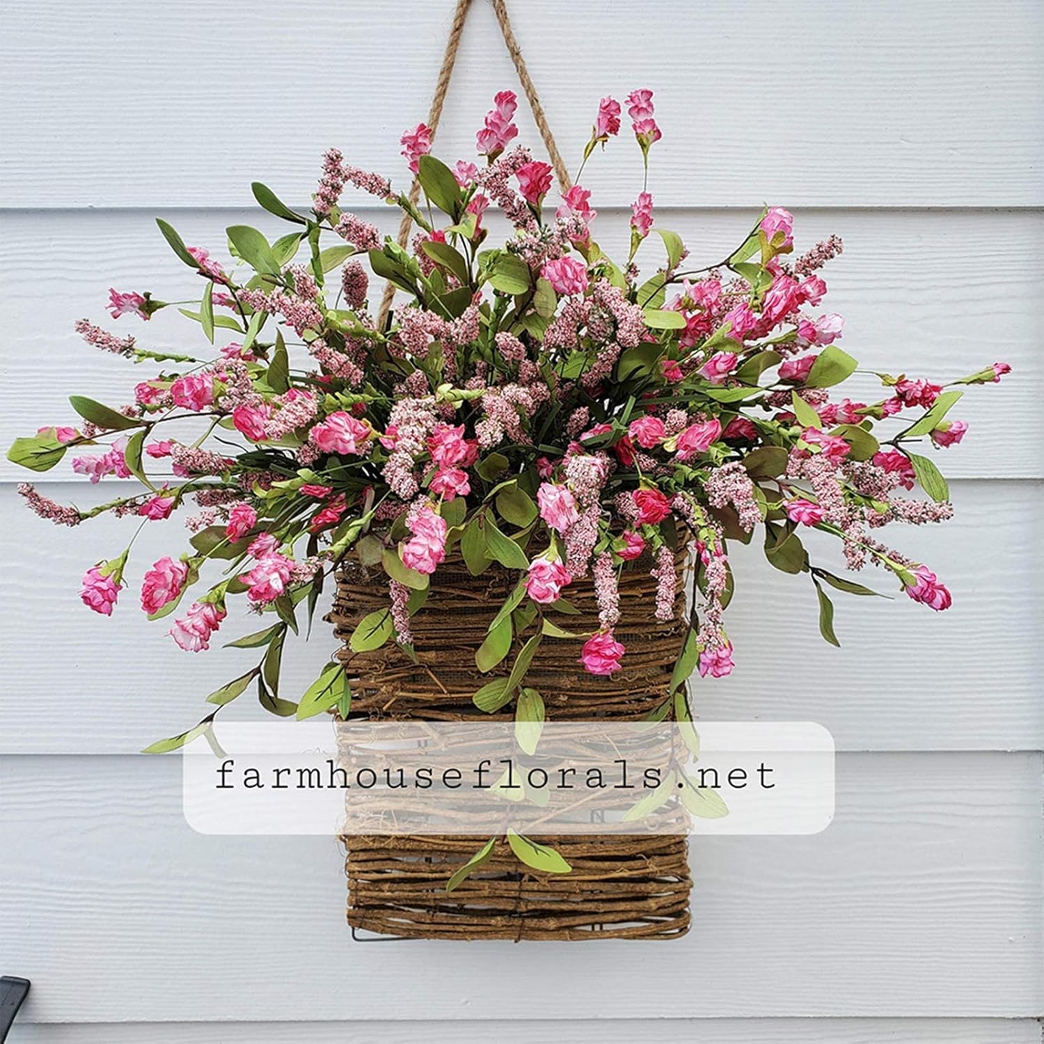 Cream Hydrangea Door Wreath - Pink Artificial Basket Garland