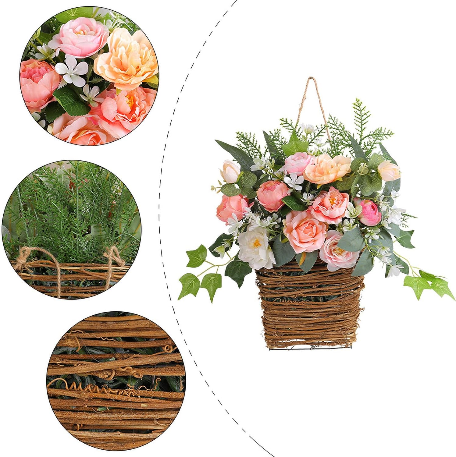 2024 New Cream Hydrangea Door Wreath Basket