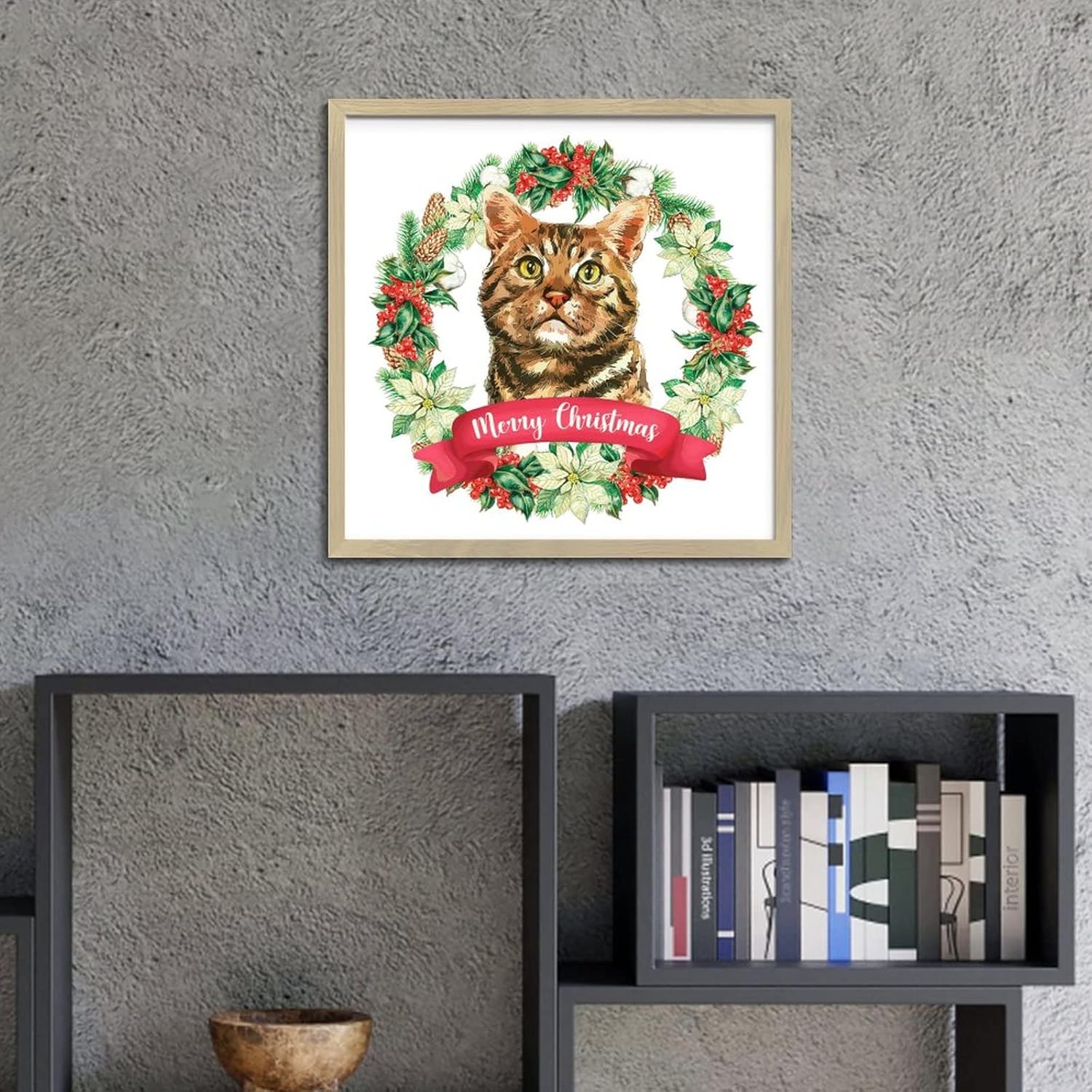 Animal Print Christmas Wreath Wood Framed Sign 12x12in
