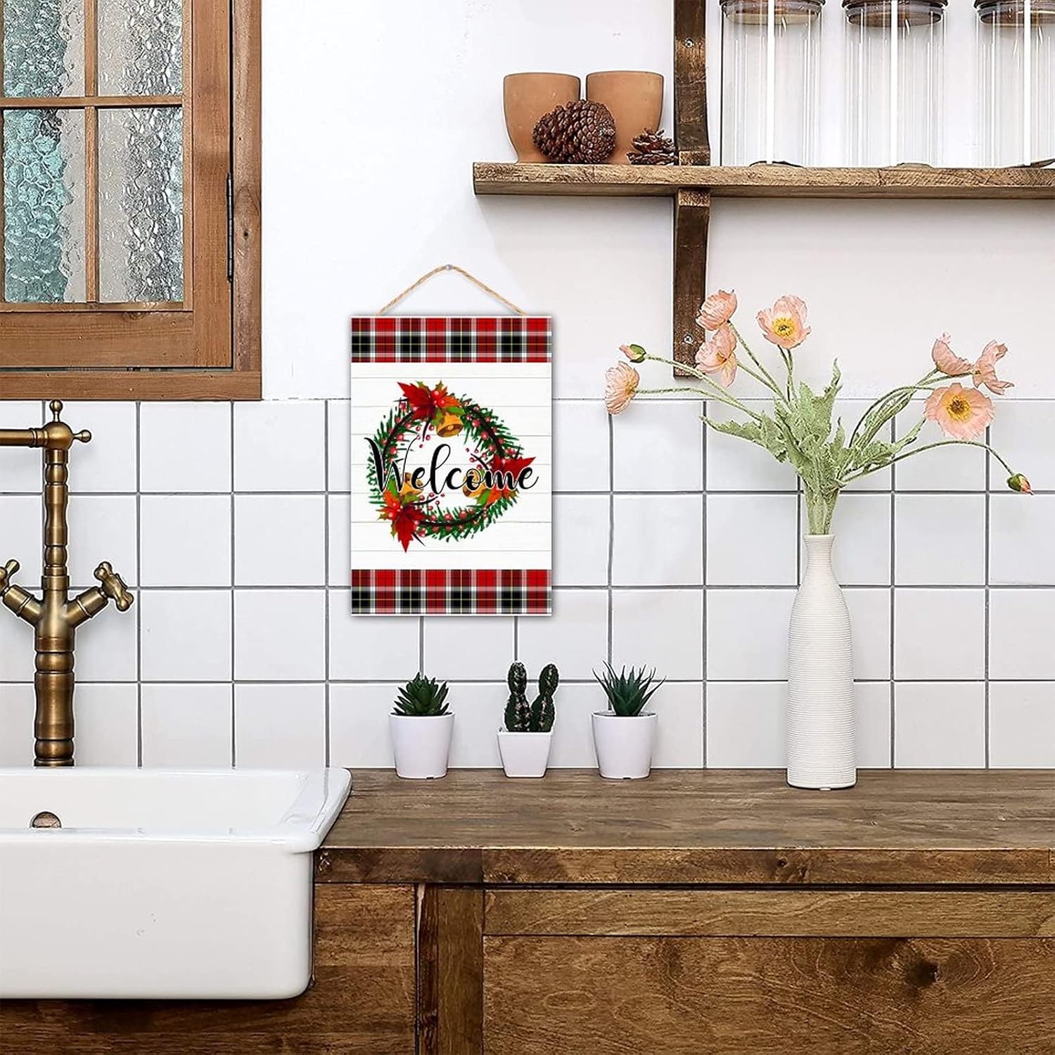 Winter Door Hanger Wreath Front Door Sign Farmhouse Porch Decor