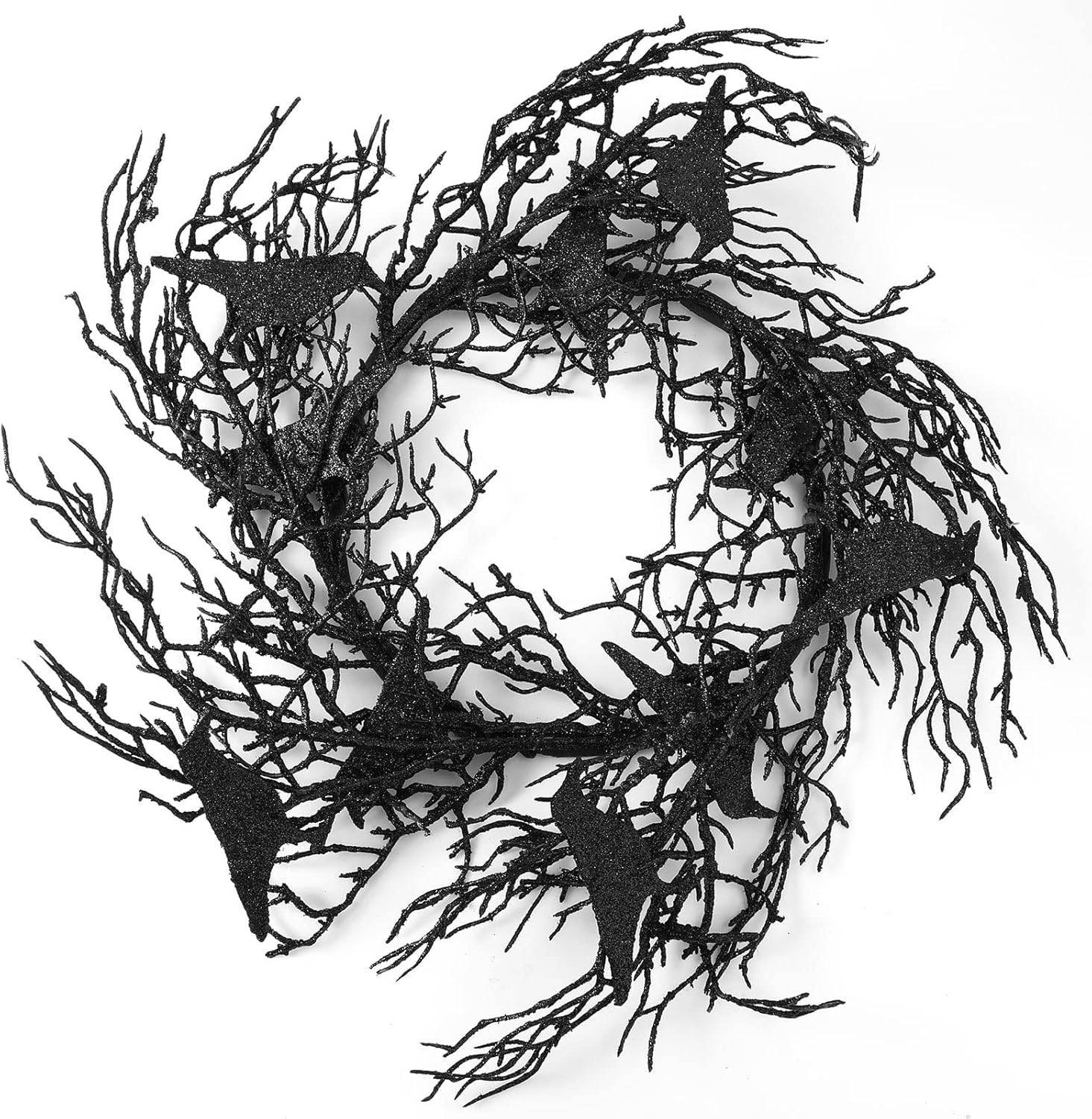 14 Inches Black Glitter Crow Halloween Wreath